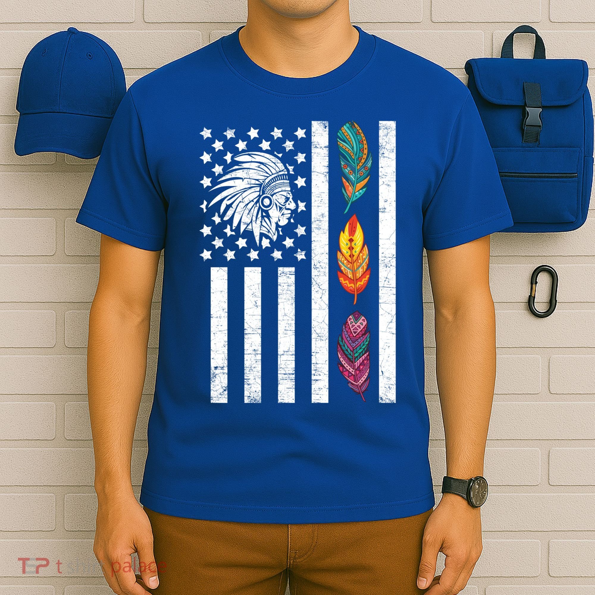Usa Flag Feather Native American Heritage Day Indian Gift Meaningful Gift T-Shirt