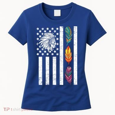 Usa Flag Feather Native American Heritage Day Indian Gift Meaningful Gift Women's T-Shirt