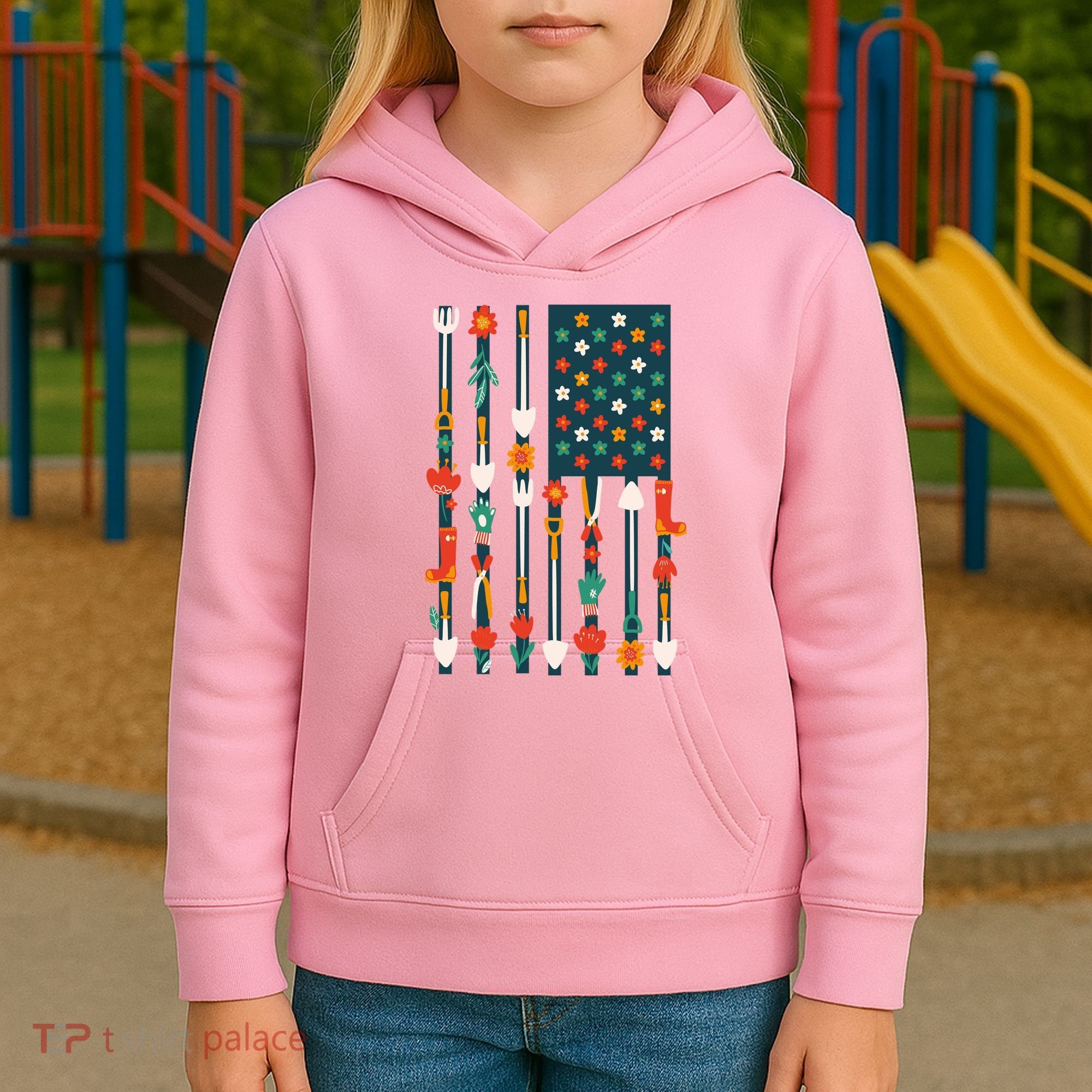 USA Flower Flag Garden Kids Hoodie