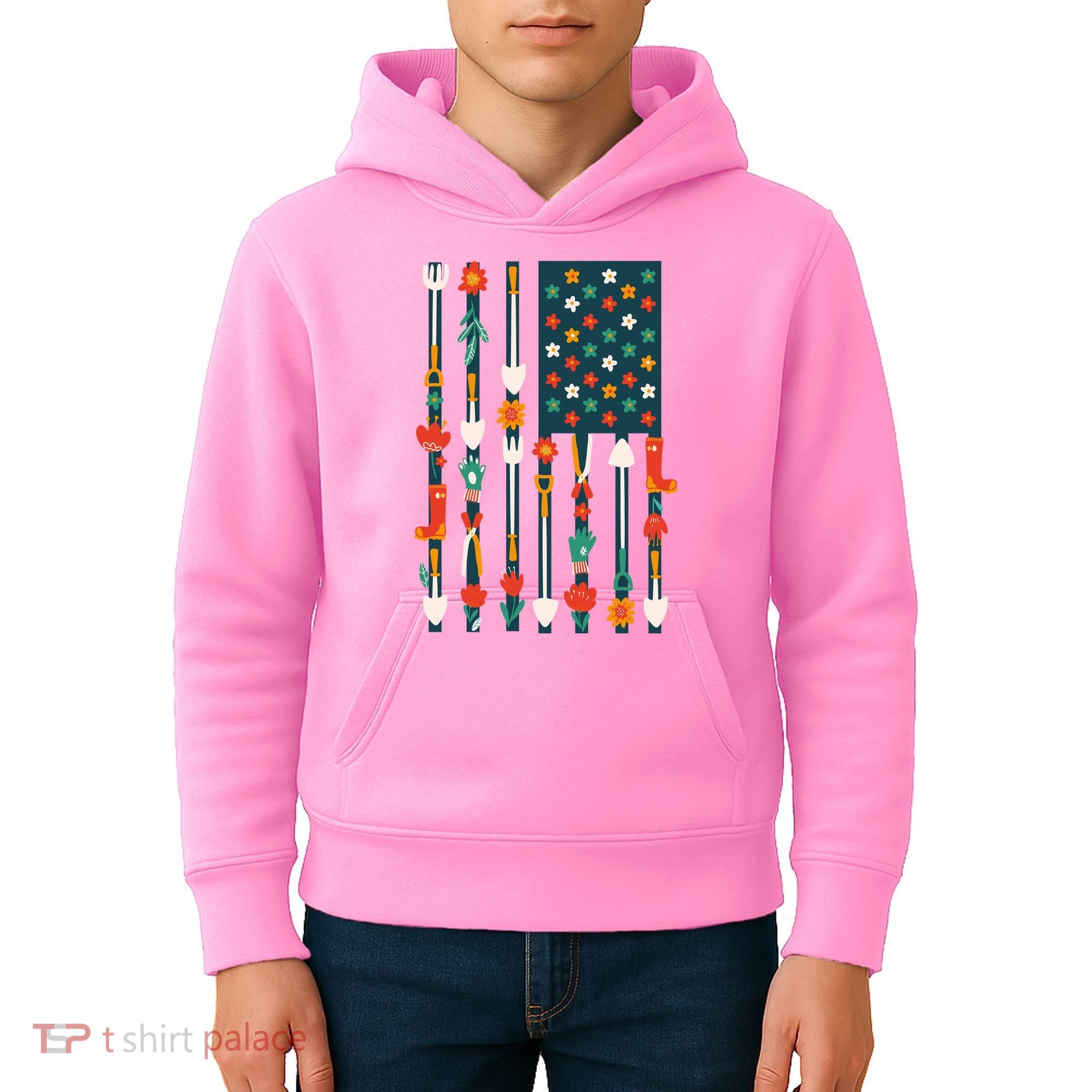 USA Flower Flag Garden Kids Hoodie