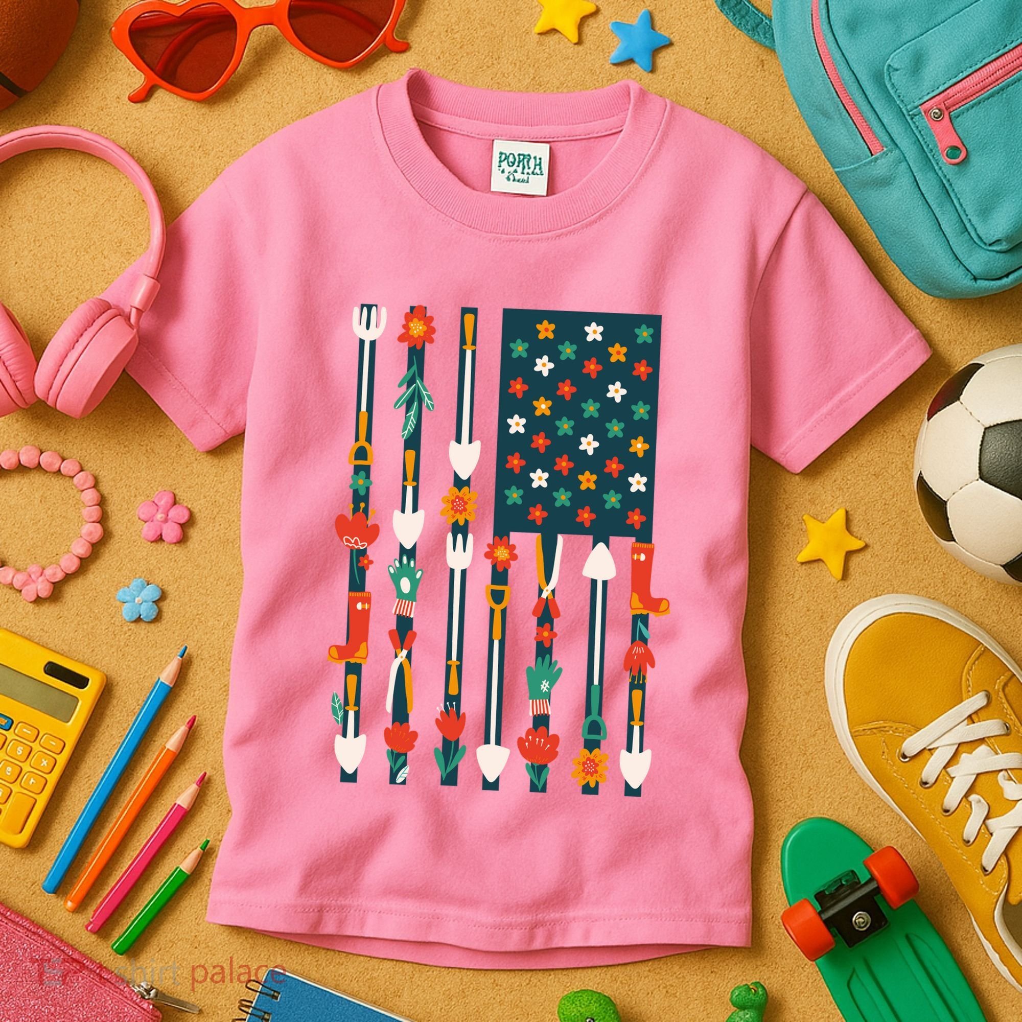 USA Flower Flag Garden Kids T-Shirt