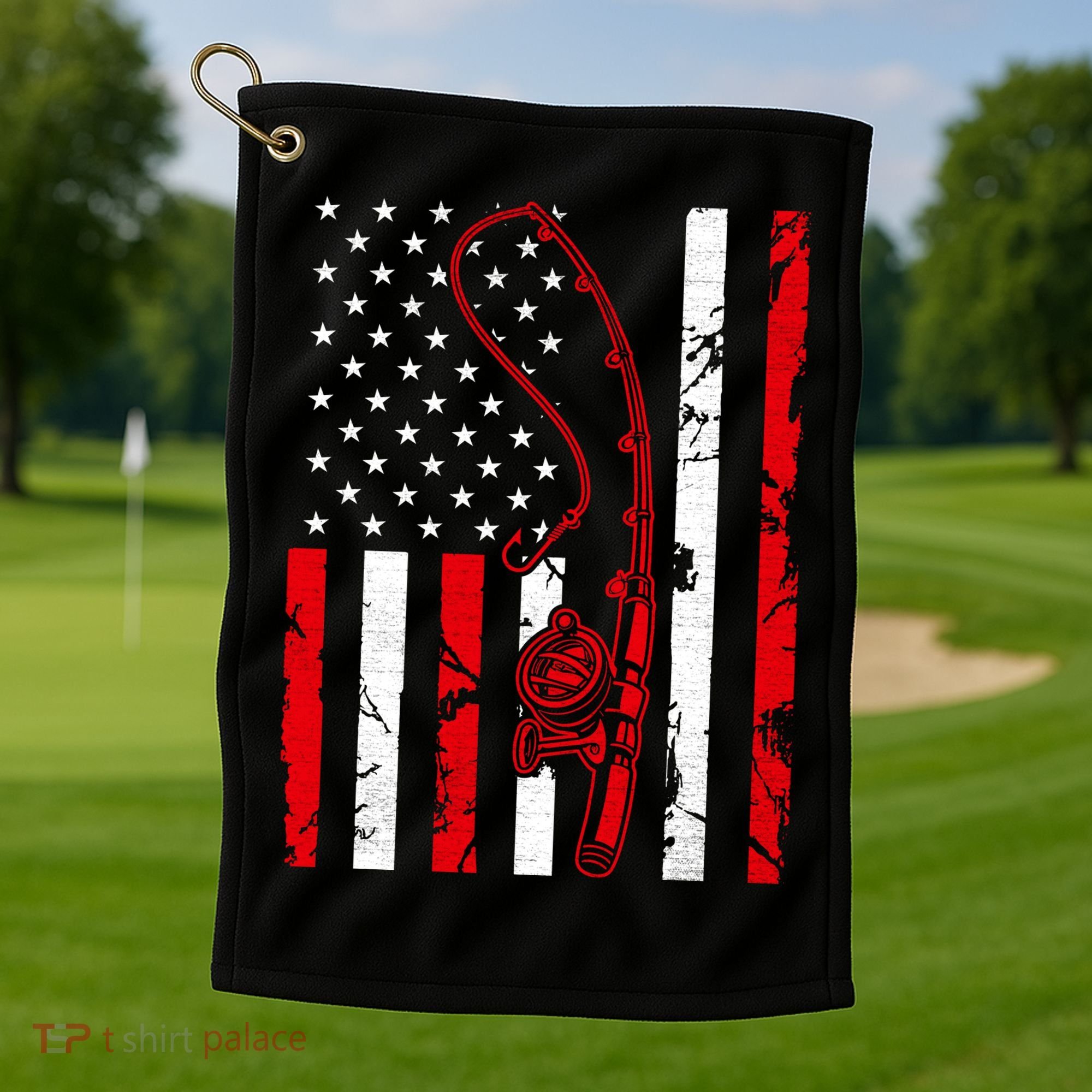 USA Fishing Flag Gift For Fisherman Golf Towel