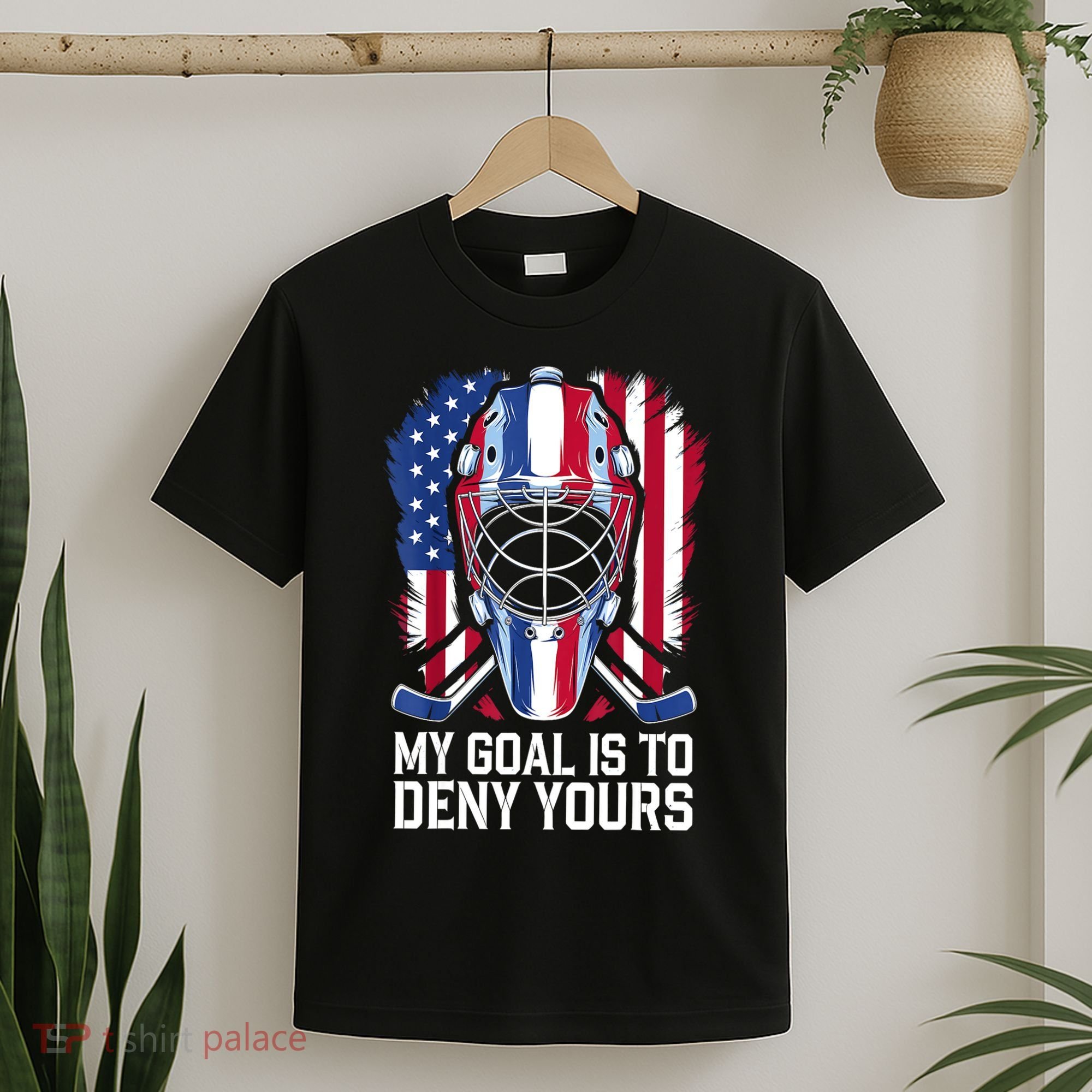 Us Flag Goalie My Goal Is To Deny Yours Ice Hockey Goalkeeper Gift T-Shirt