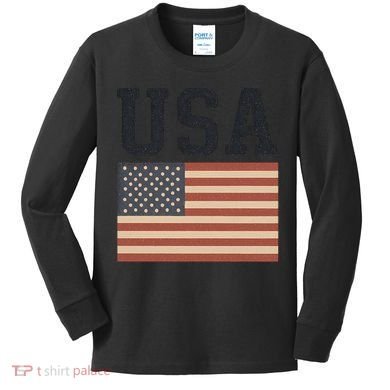 USA Flag Graphic Kids Long Sleeve Shirt