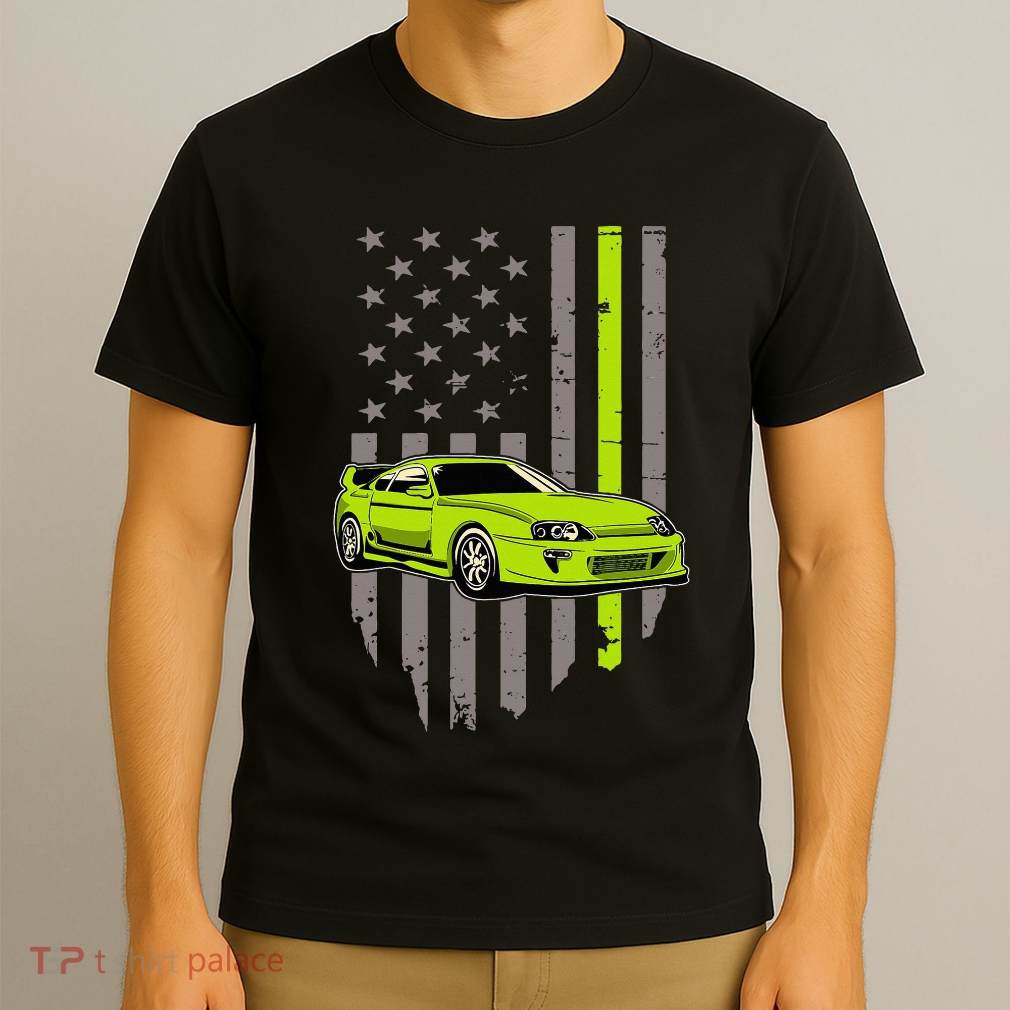 Usa Flag Green Mk4 Jdm Tokyo Supra Drift Car Street Racing T-Shirt