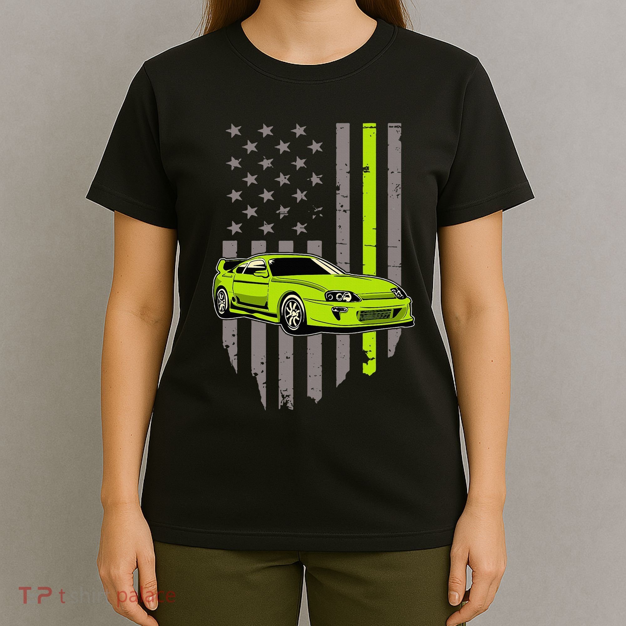 Usa Flag Green Mk4 Jdm Tokyo Supra Drift Car Street Racing T-Shirt