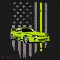 Usa Flag Green Mk4 Jdm Tokyo Supra Drift Car Street Racing T-Shirt thumb 7