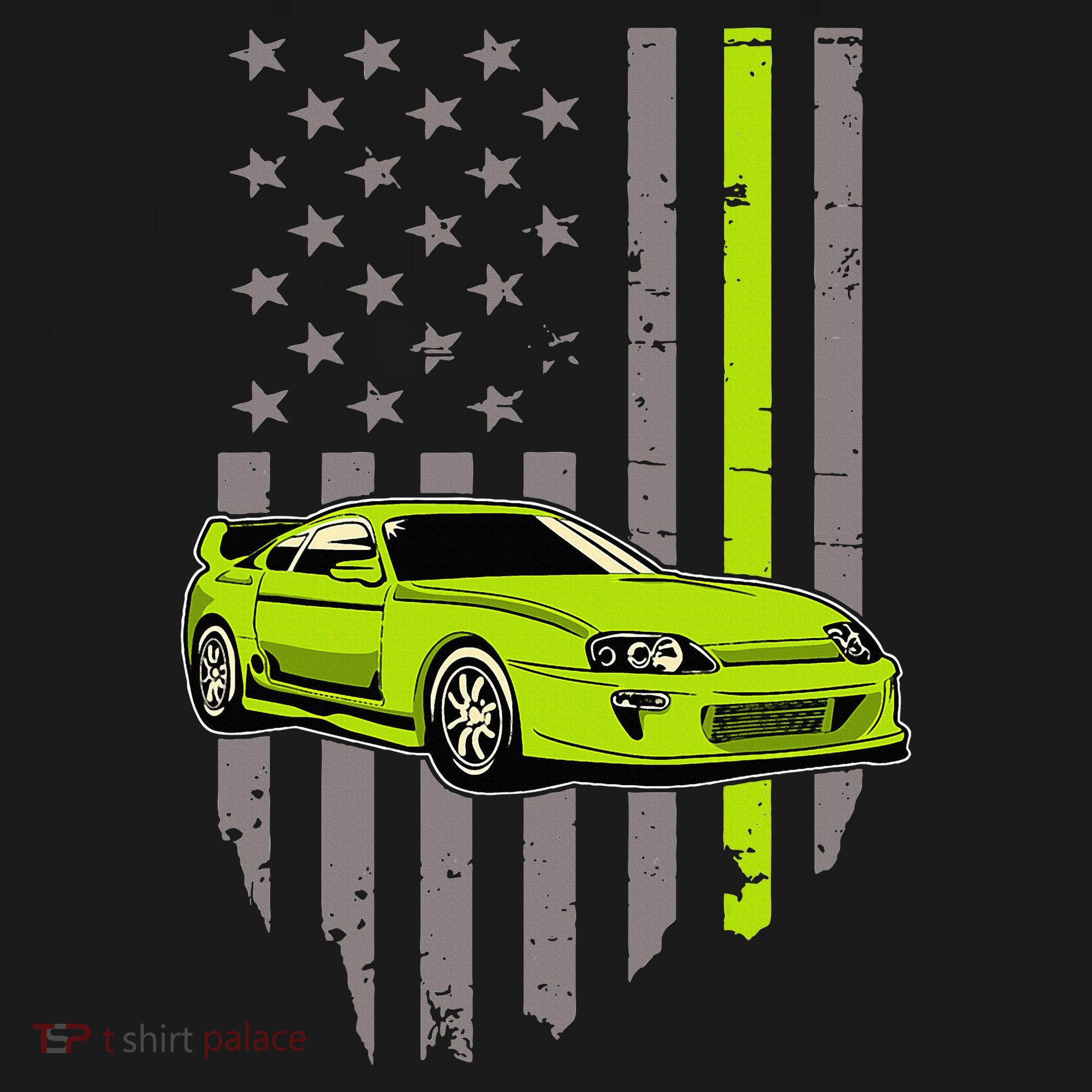 Usa Flag Green Mk4 Jdm Tokyo Supra Drift Car Street Racing T-Shirt