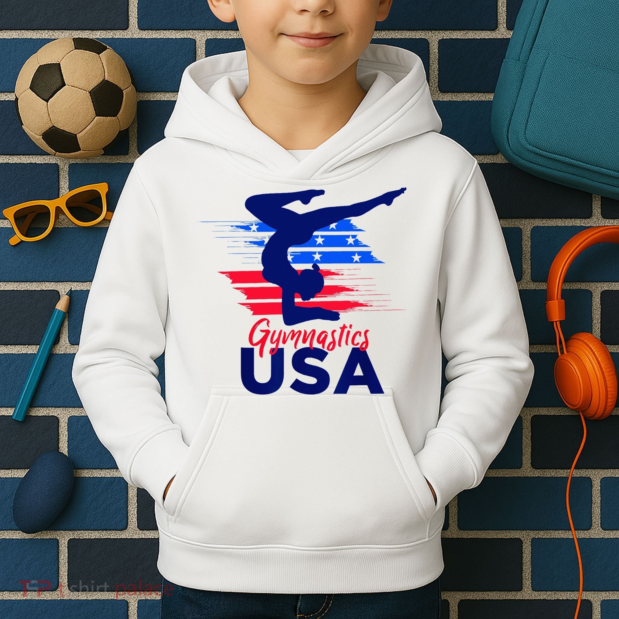Usa Flag Gymnastics Usa Support Kids Hoodie