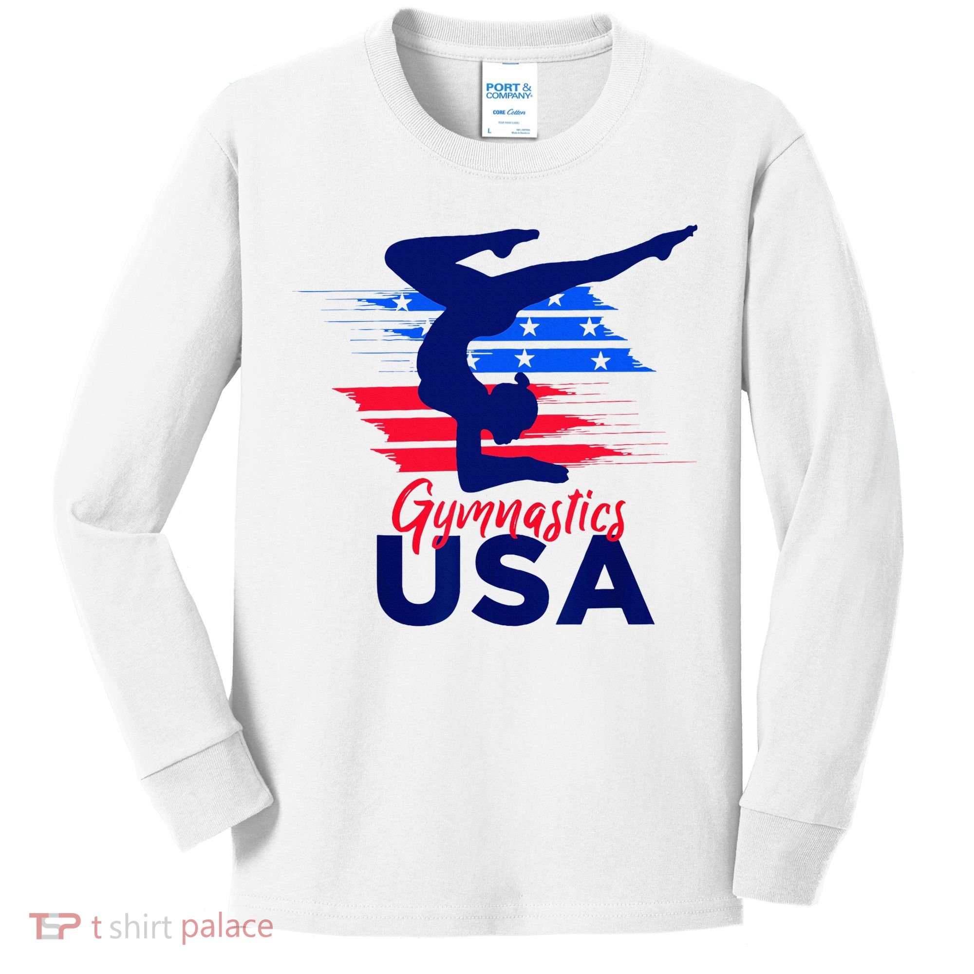 Usa Flag Gymnastics Usa Support Kids Long Sleeve Shirt