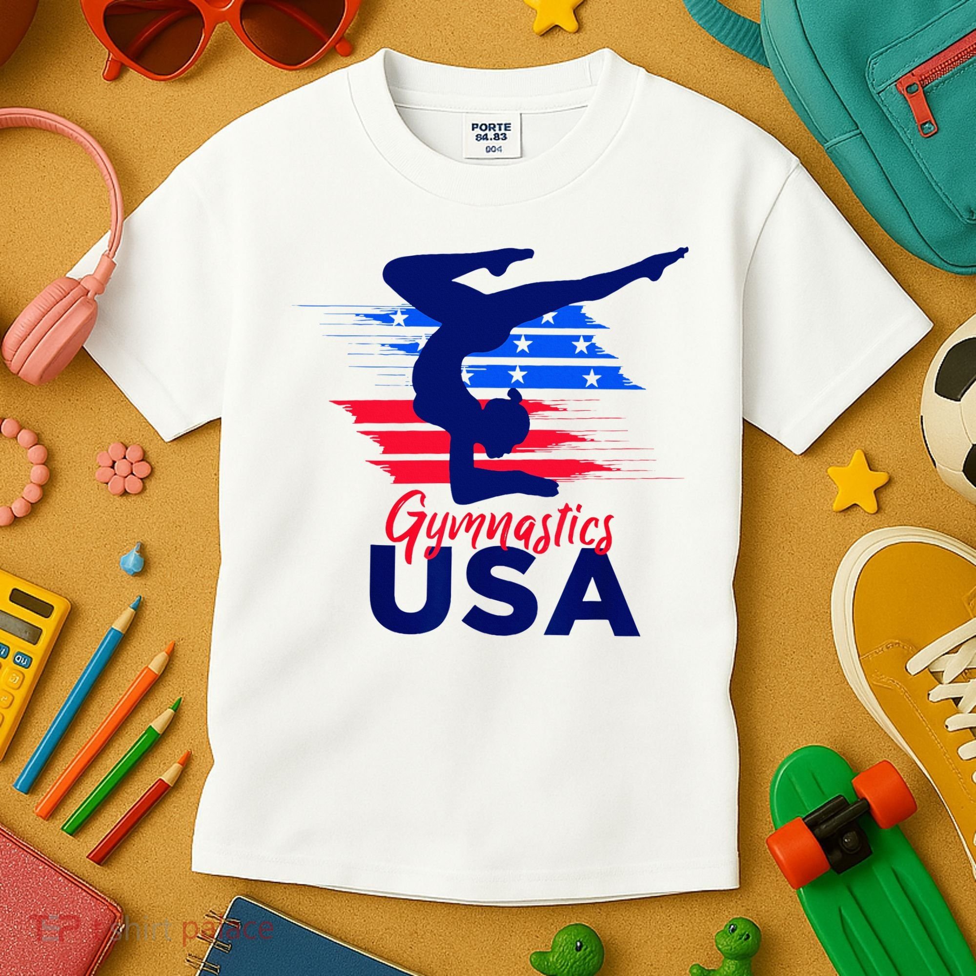 Usa Flag Gymnastics Usa Support Kids T-Shirt
