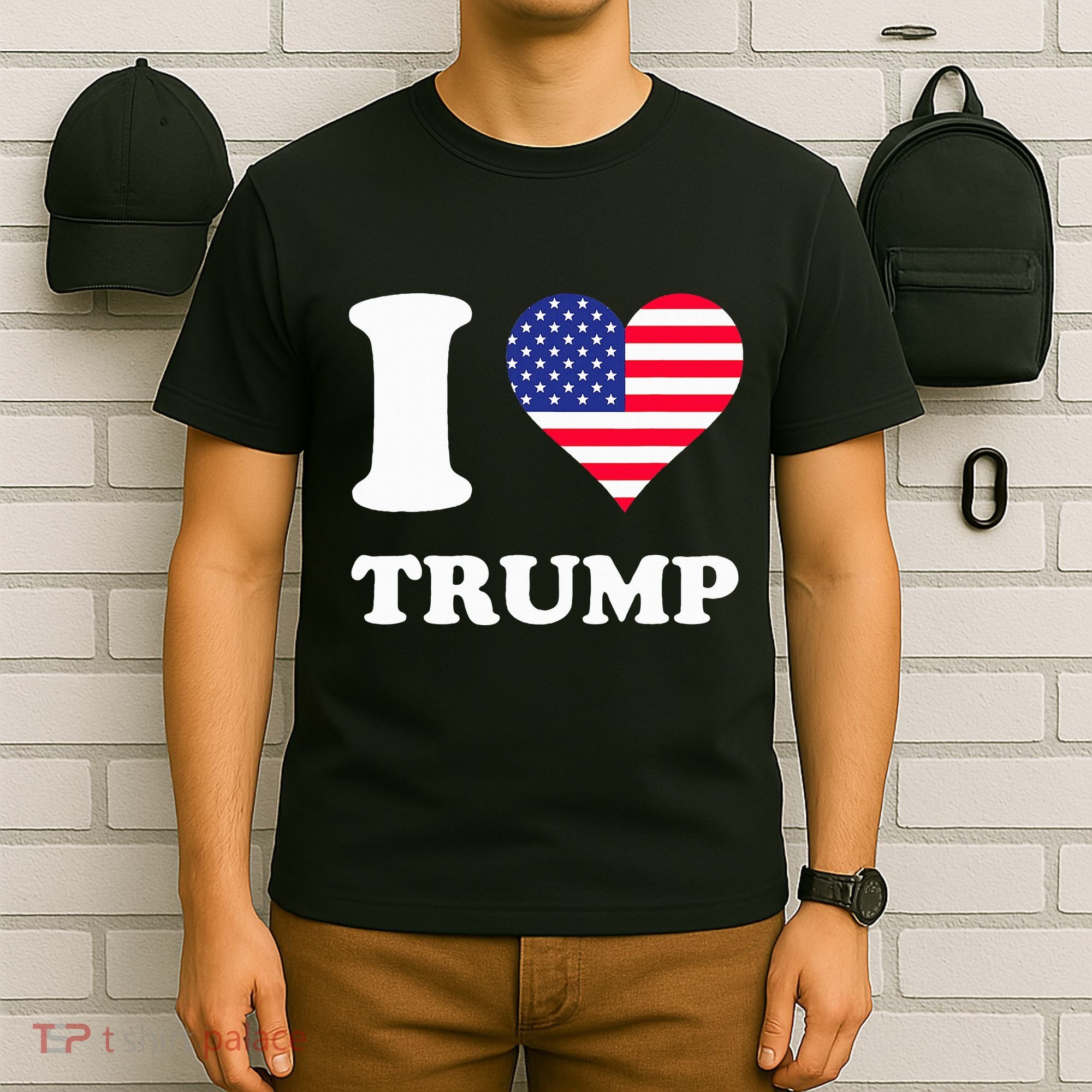 Usa Flags Heart I Love Trump T-Shirt