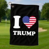 Usa Flags Heart I Love Trump Golf Towel thumb 1
