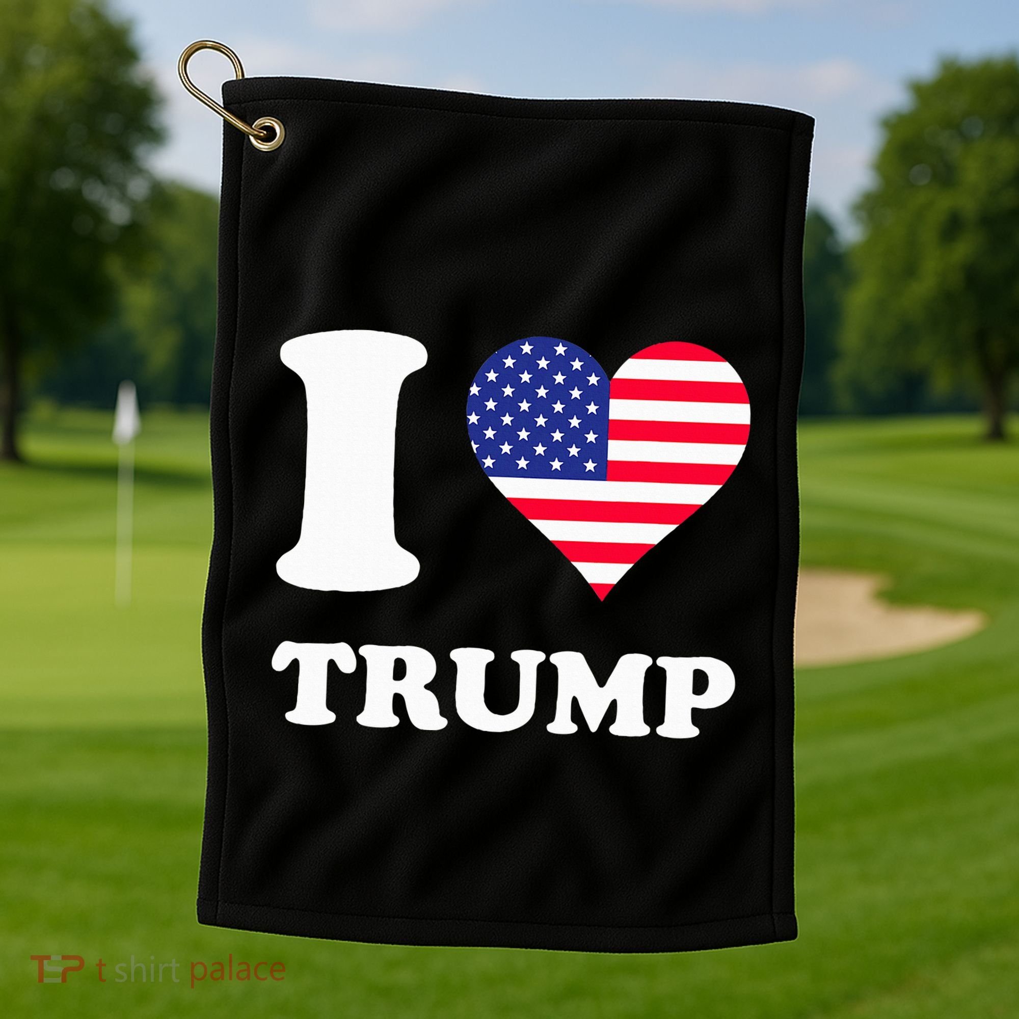 Usa Flags Heart I Love Trump Golf Towel
