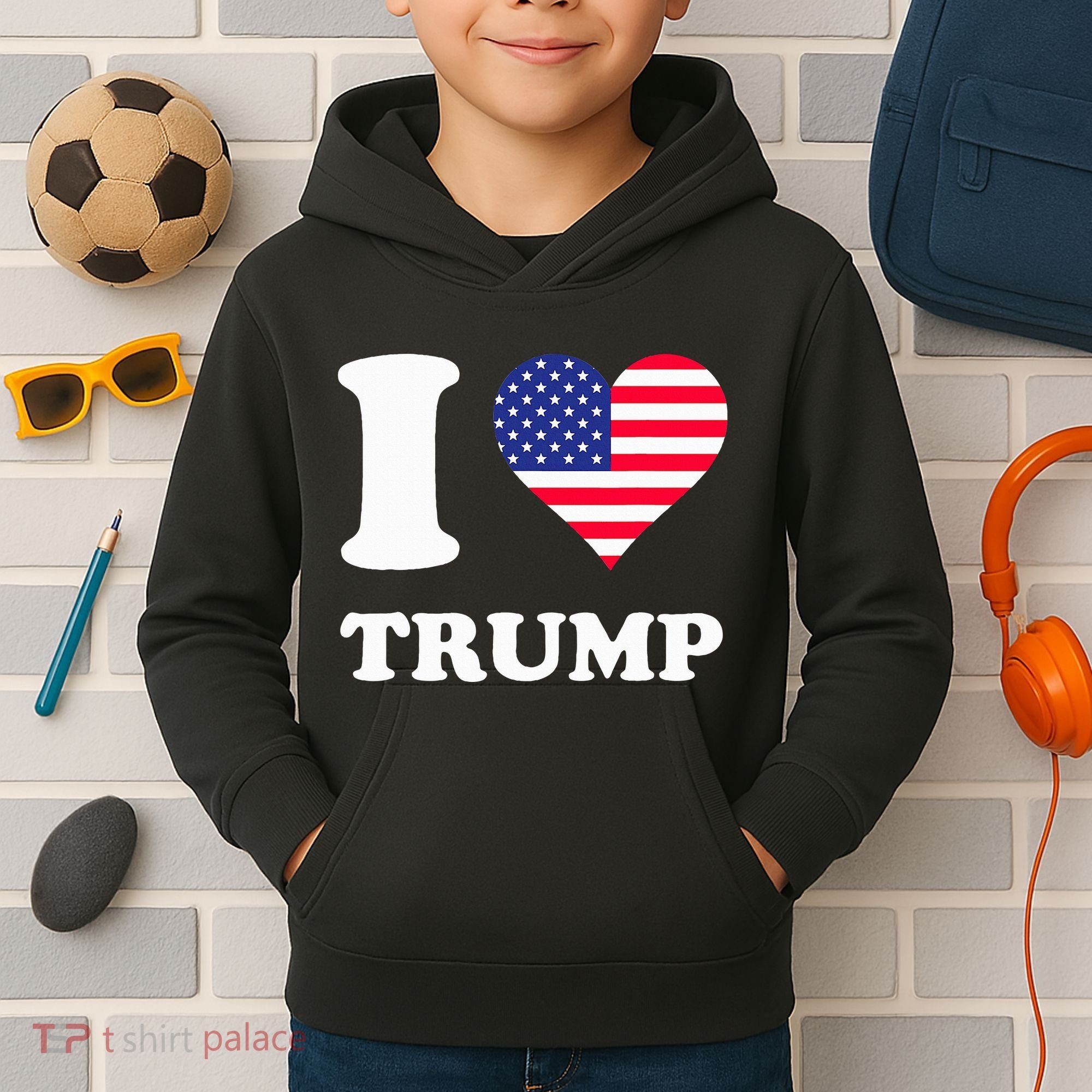 Usa Flags Heart I Love Trump Kids Hoodie