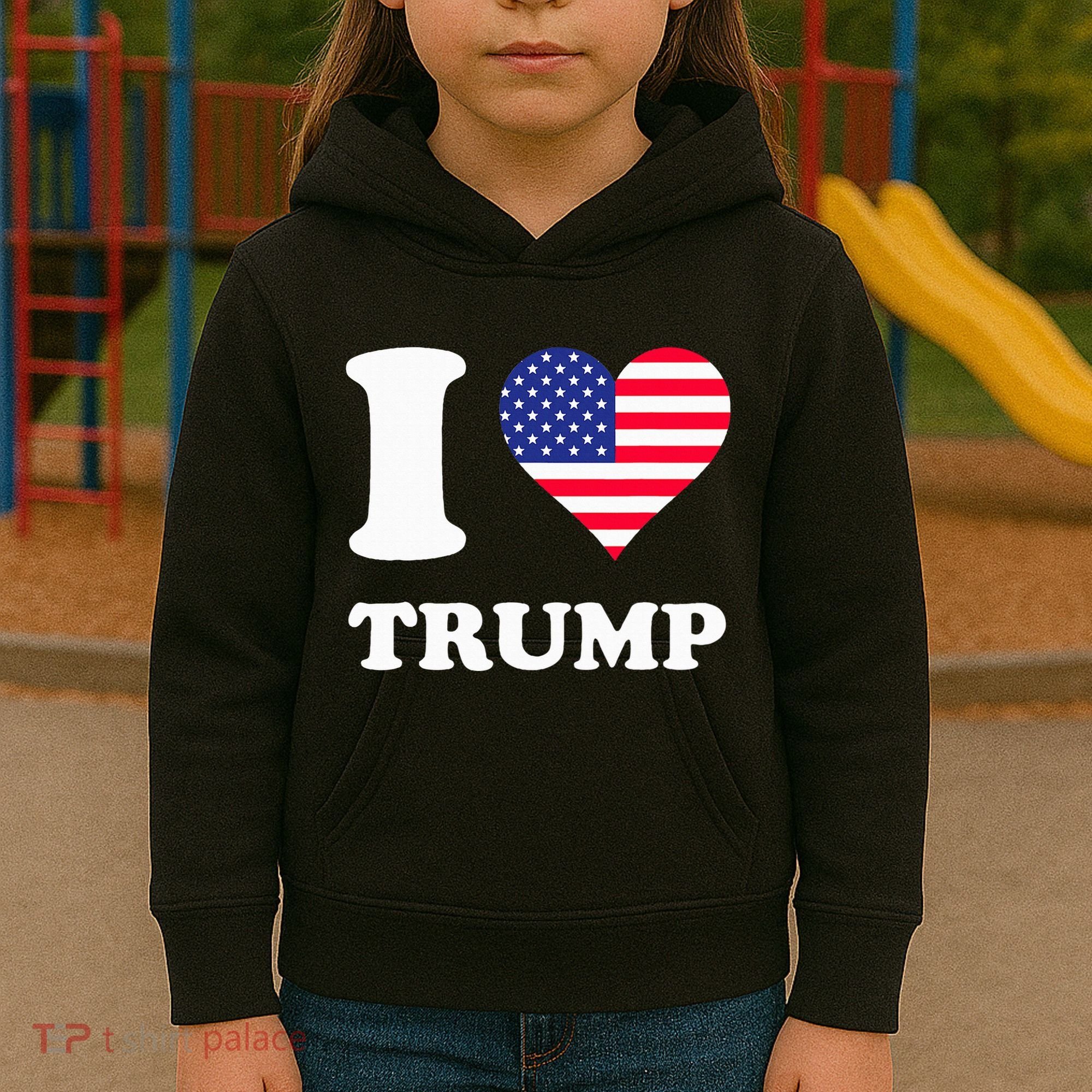 Usa Flags Heart I Love Trump Kids Hoodie