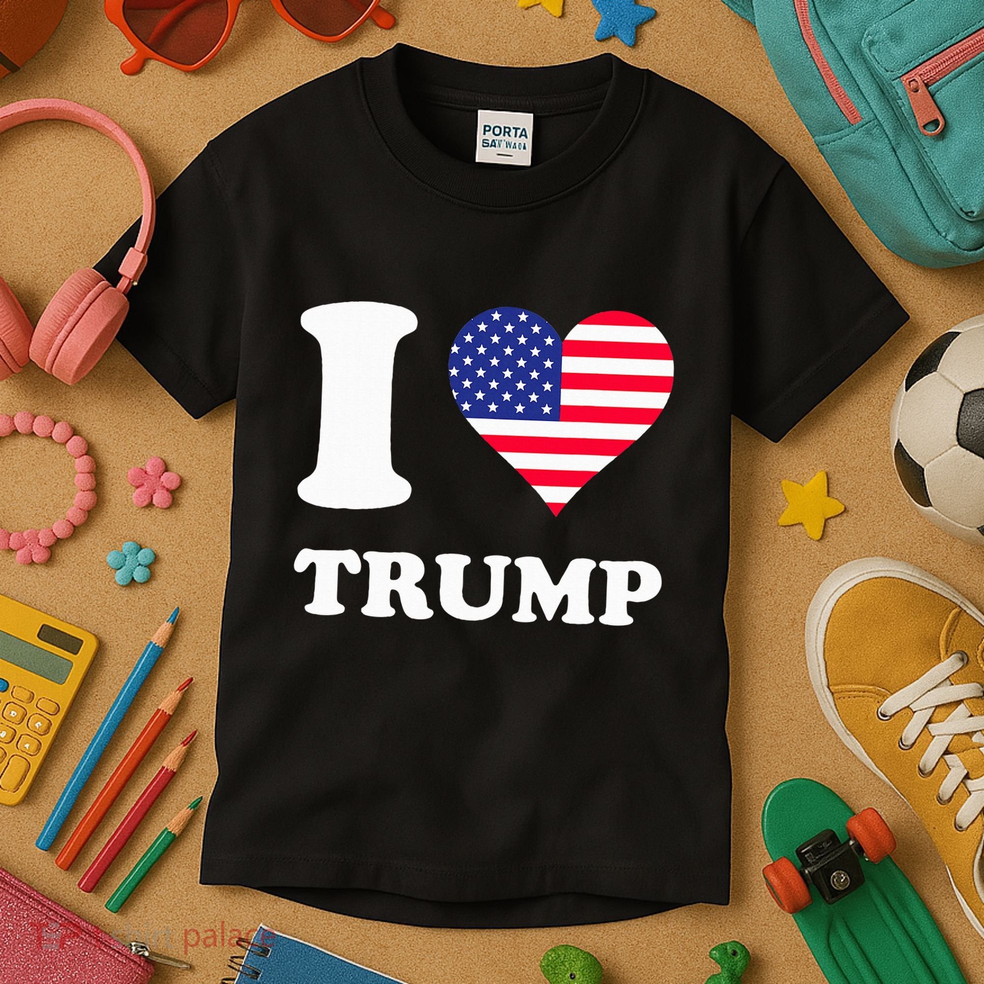 Usa Flags Heart I Love Trump Kids T-Shirt