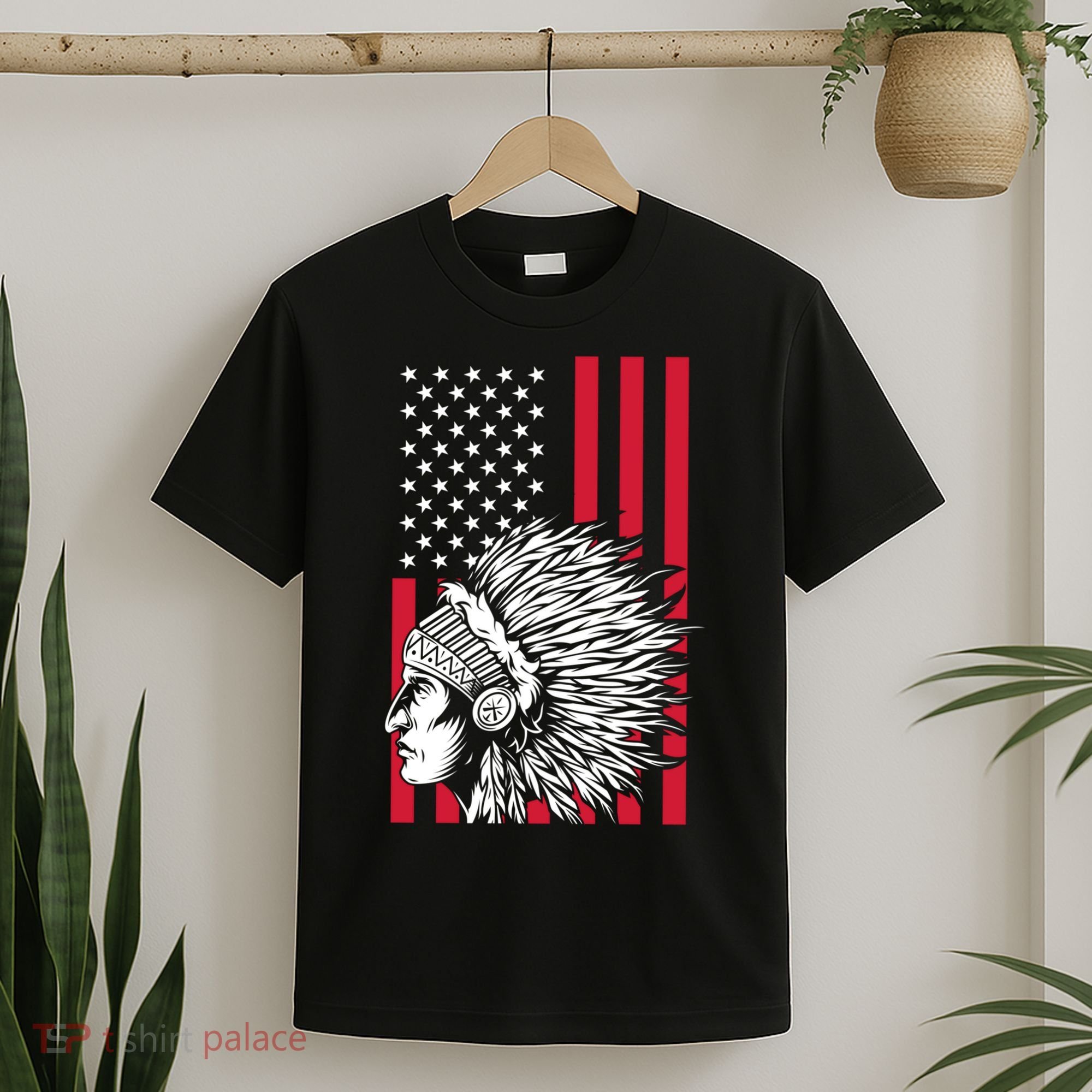 Us Flag Headdress Indians Pride Patriotic Native American Gift T-Shirt