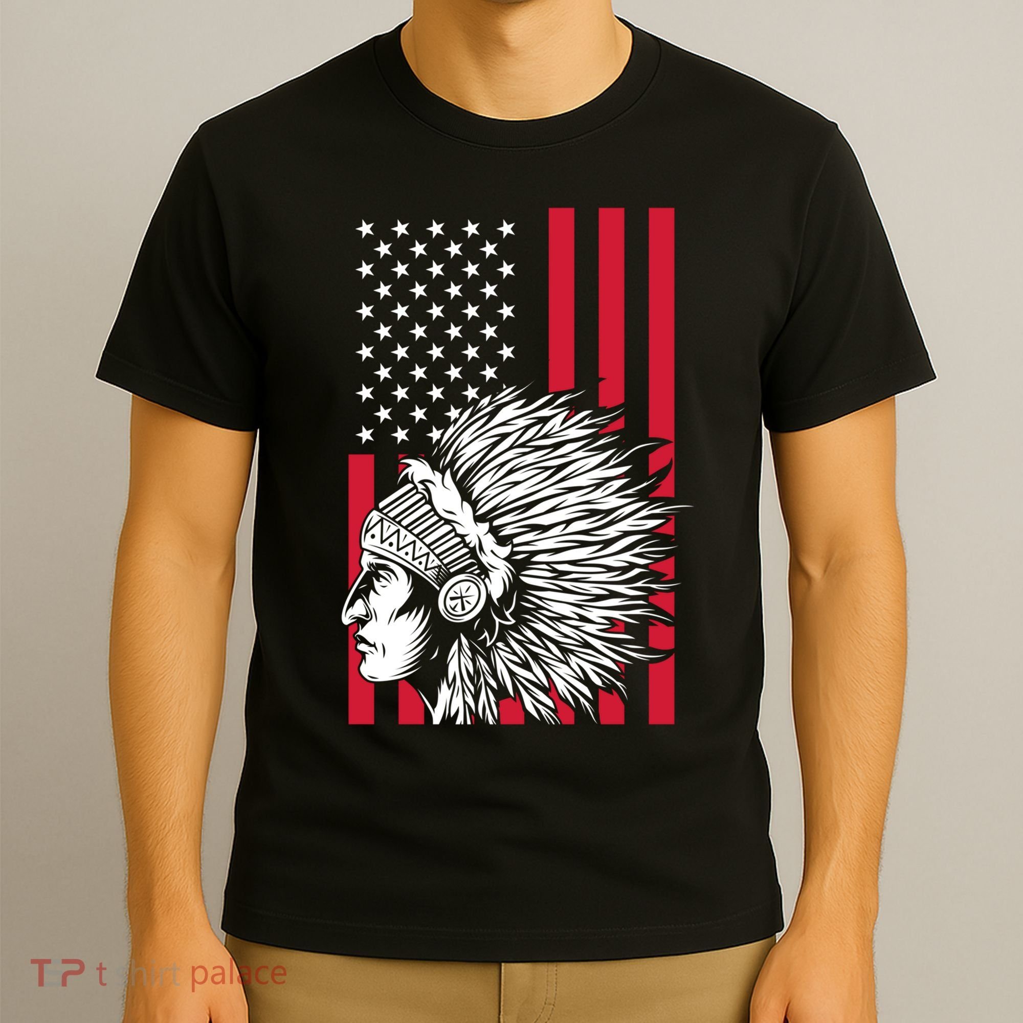 Us Flag Headdress Indians Pride Patriotic Native American Gift T-Shirt
