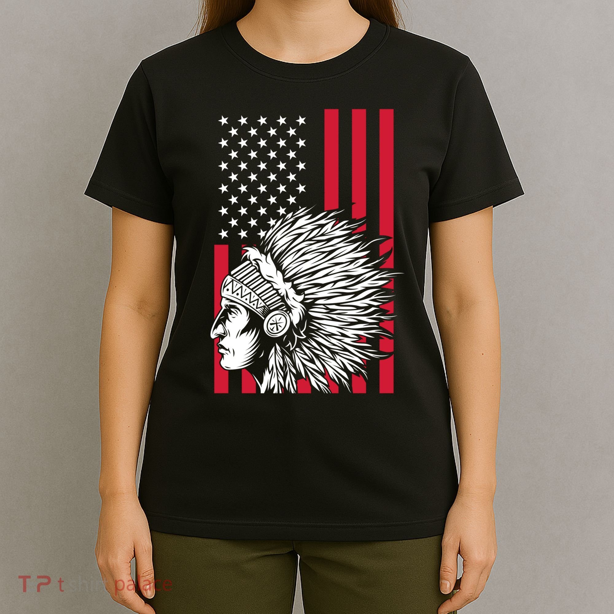 Us Flag Headdress Indians Pride Patriotic Native American Gift T-Shirt