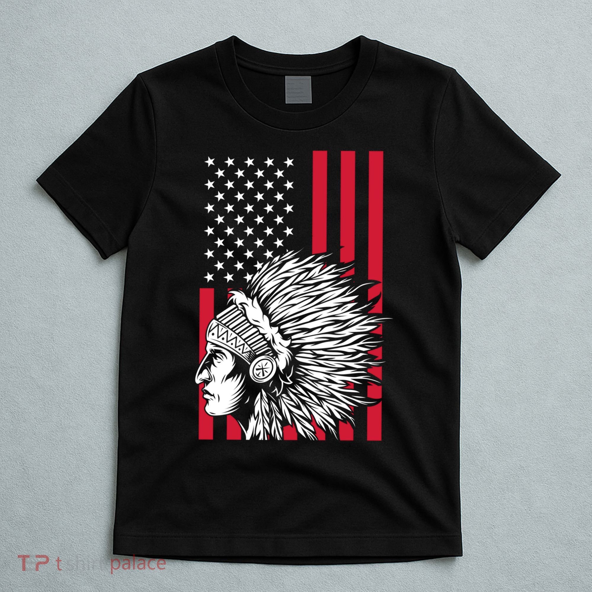 Us Flag Headdress Indians Pride Patriotic Native American Gift T-Shirt