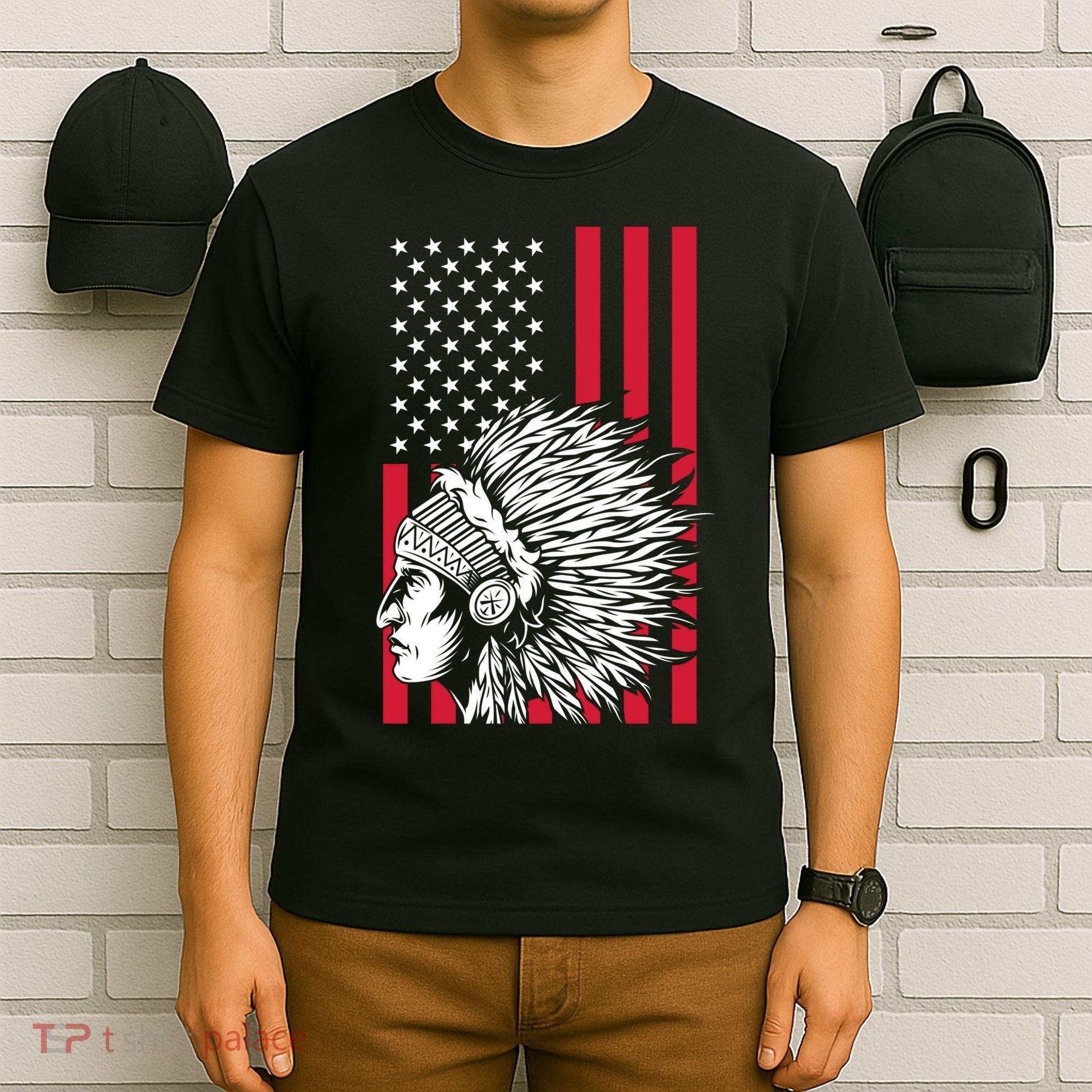 Us Flag Headdress Indians Pride Patriotic Native American Gift T-Shirt