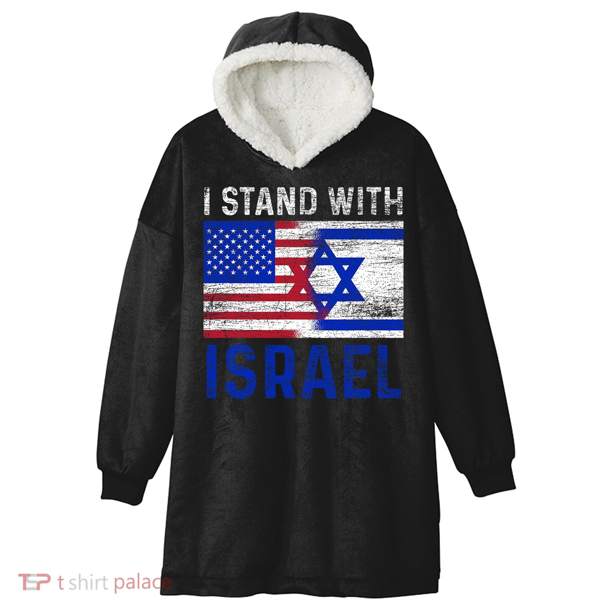 Us Flag I Stand With Israel Hooded Wearable Blanket