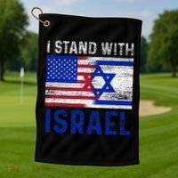 Us Flag I Stand With Israel Golf Towel thumb 1