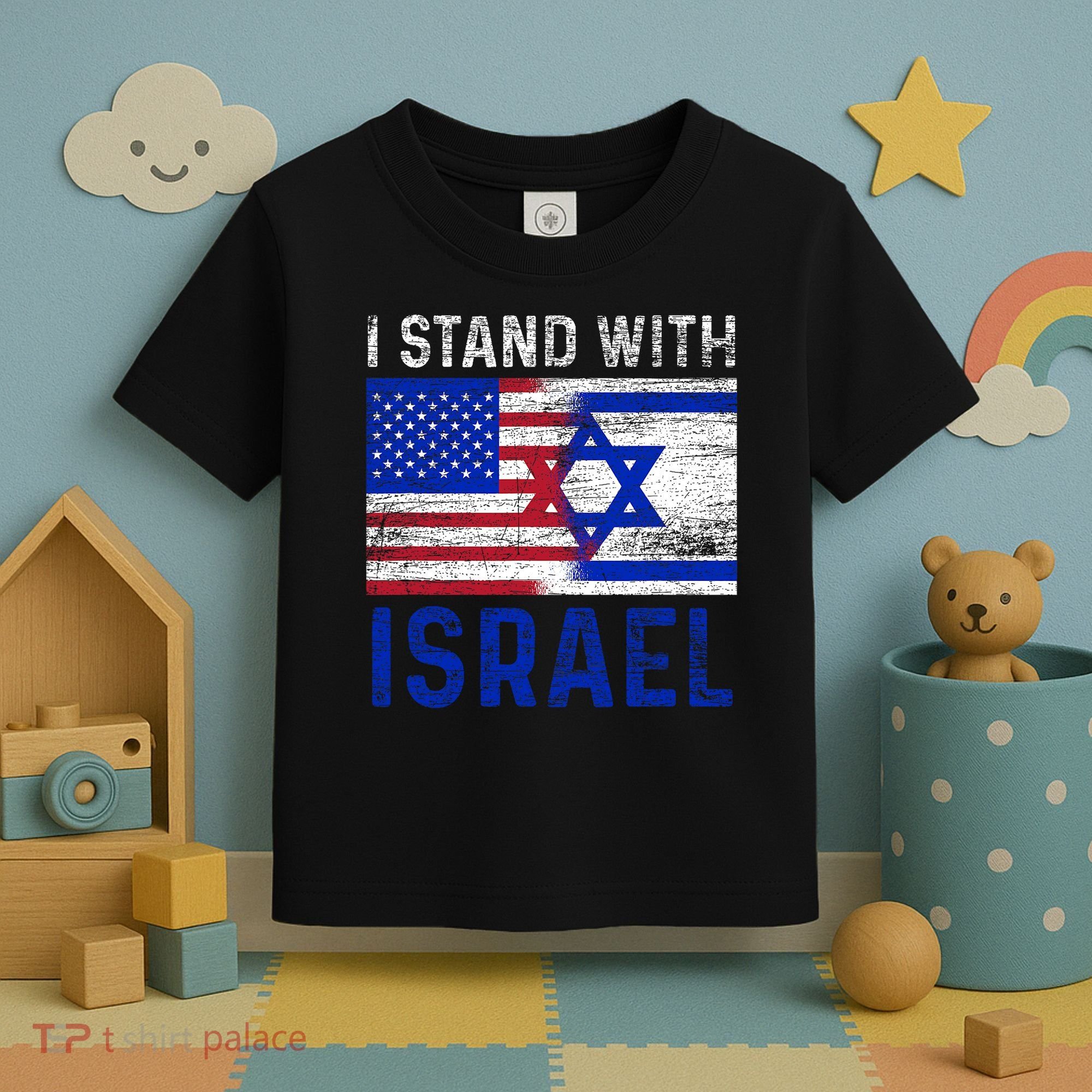 Us Flag I Stand With Israel Toddler T-Shirt