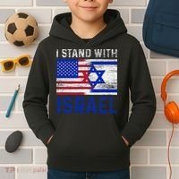 Us Flag I Stand With Israel Kids Hoodie thumb 2