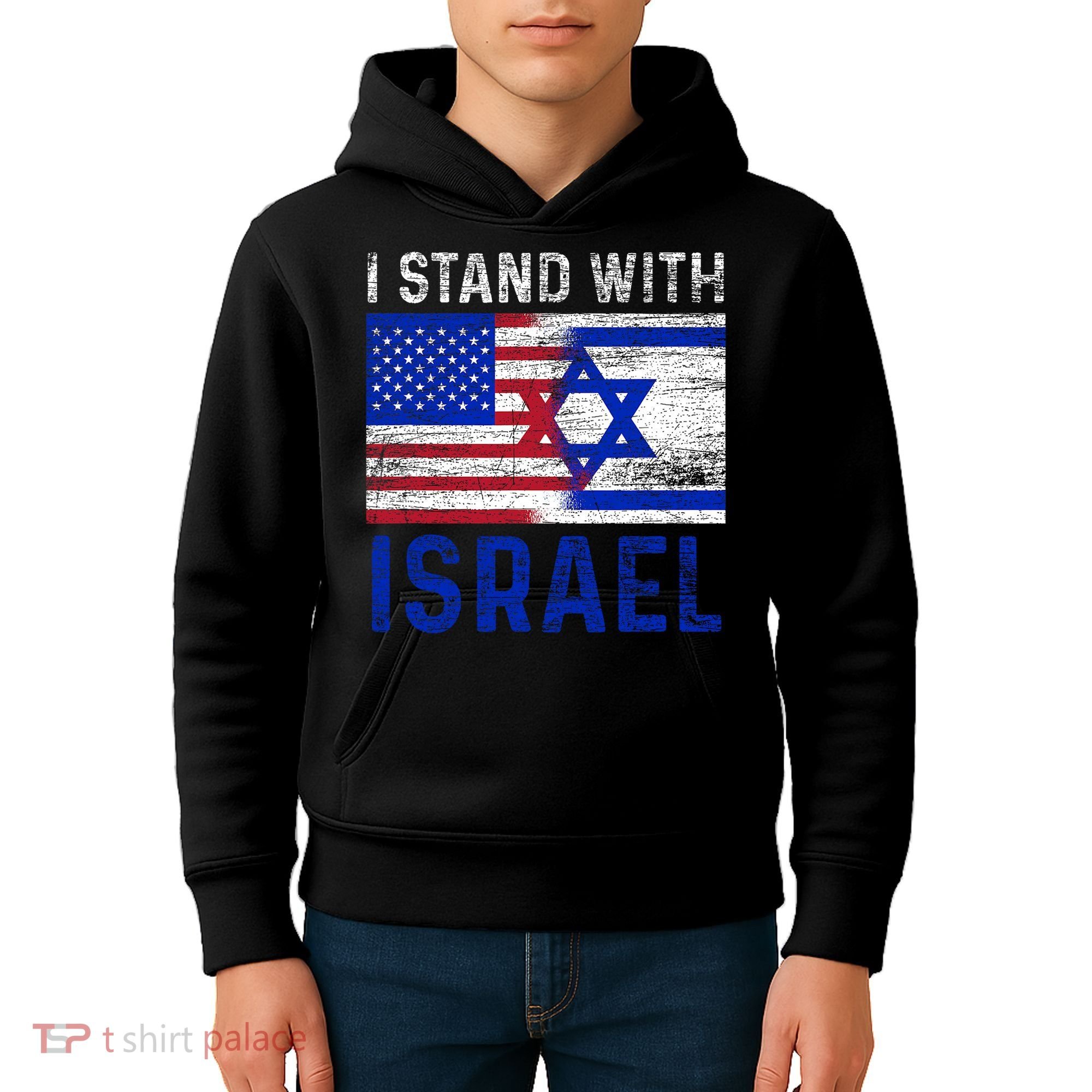 Us Flag I Stand With Israel Kids Hoodie