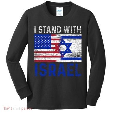 Us Flag I Stand With Israel Kids Long Sleeve Shirt