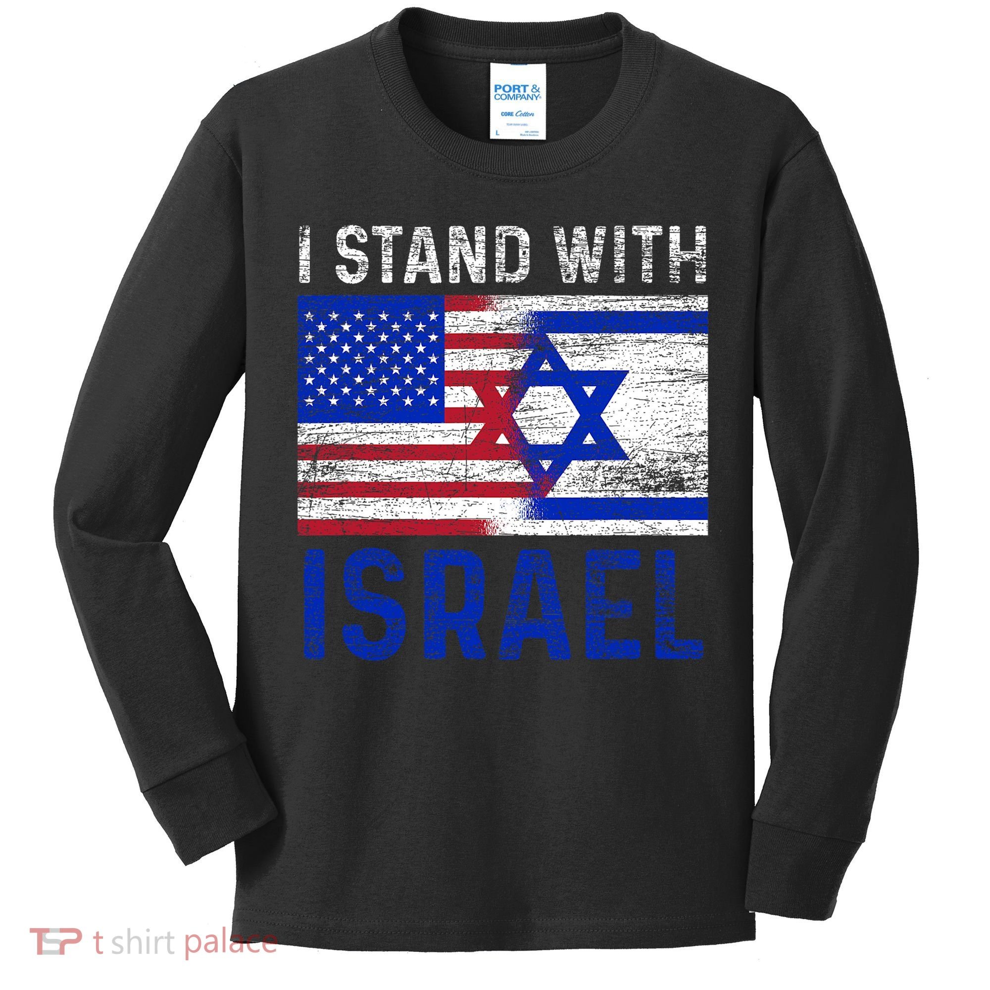 Us Flag I Stand With Israel Kids Long Sleeve Shirt