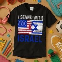 Us Flag I Stand With Israel Kids T-Shirt thumb 3