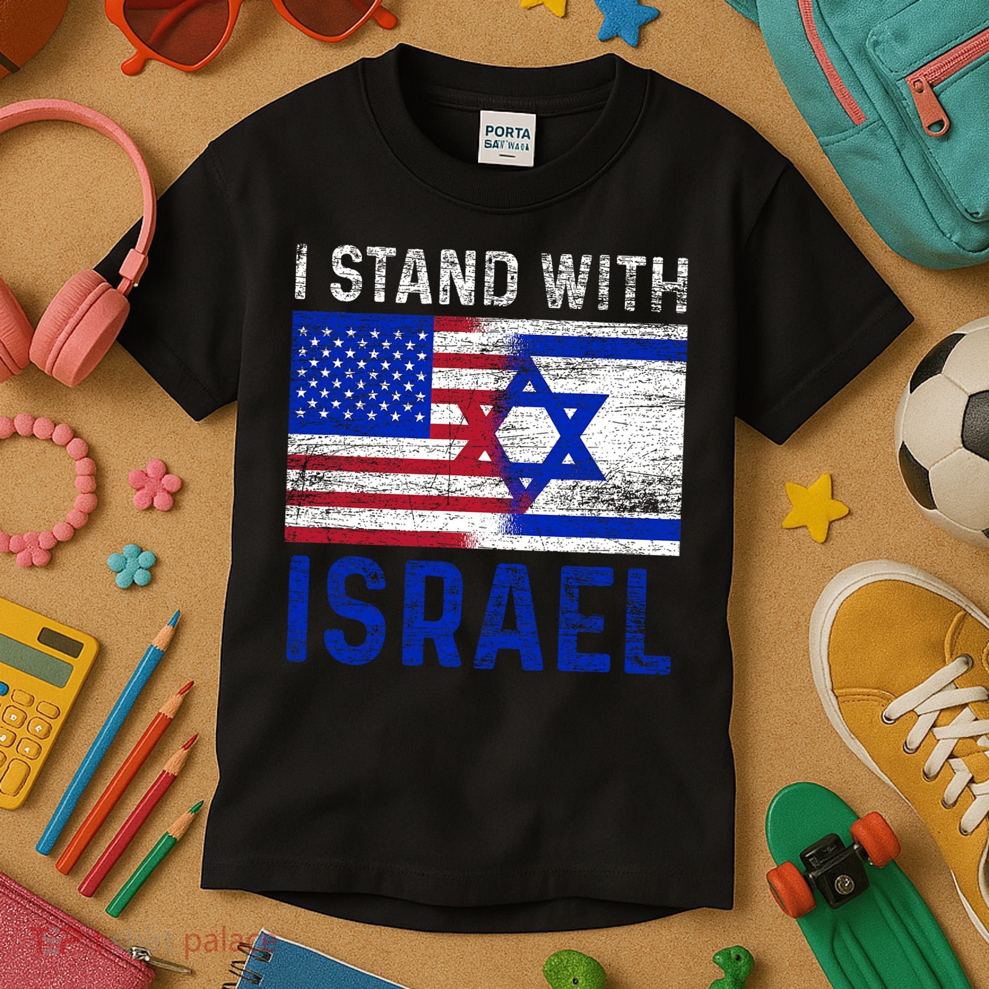 Us Flag I Stand With Israel Kids T-Shirt
