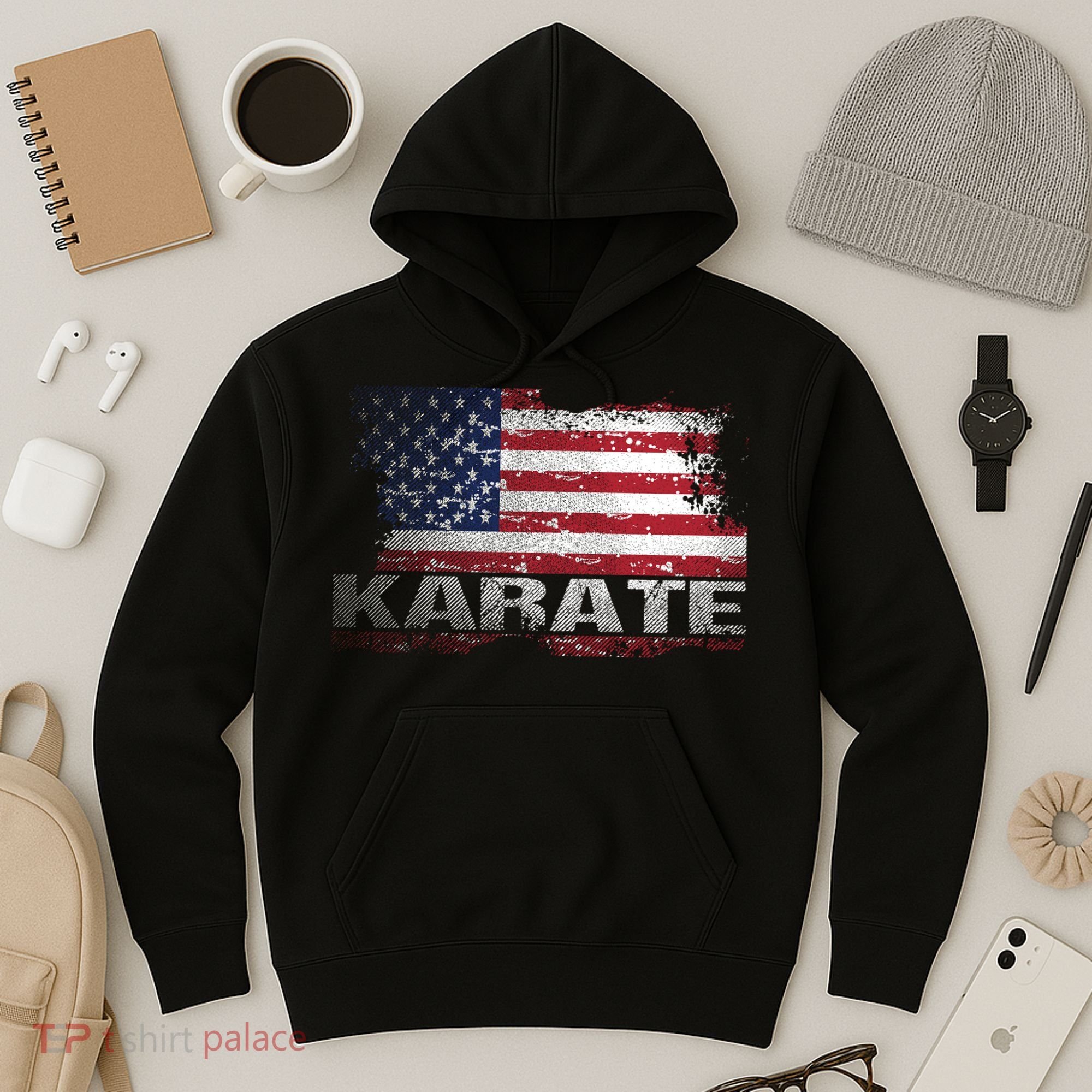 Usa Flag Karate Arts Gift Hoodie
