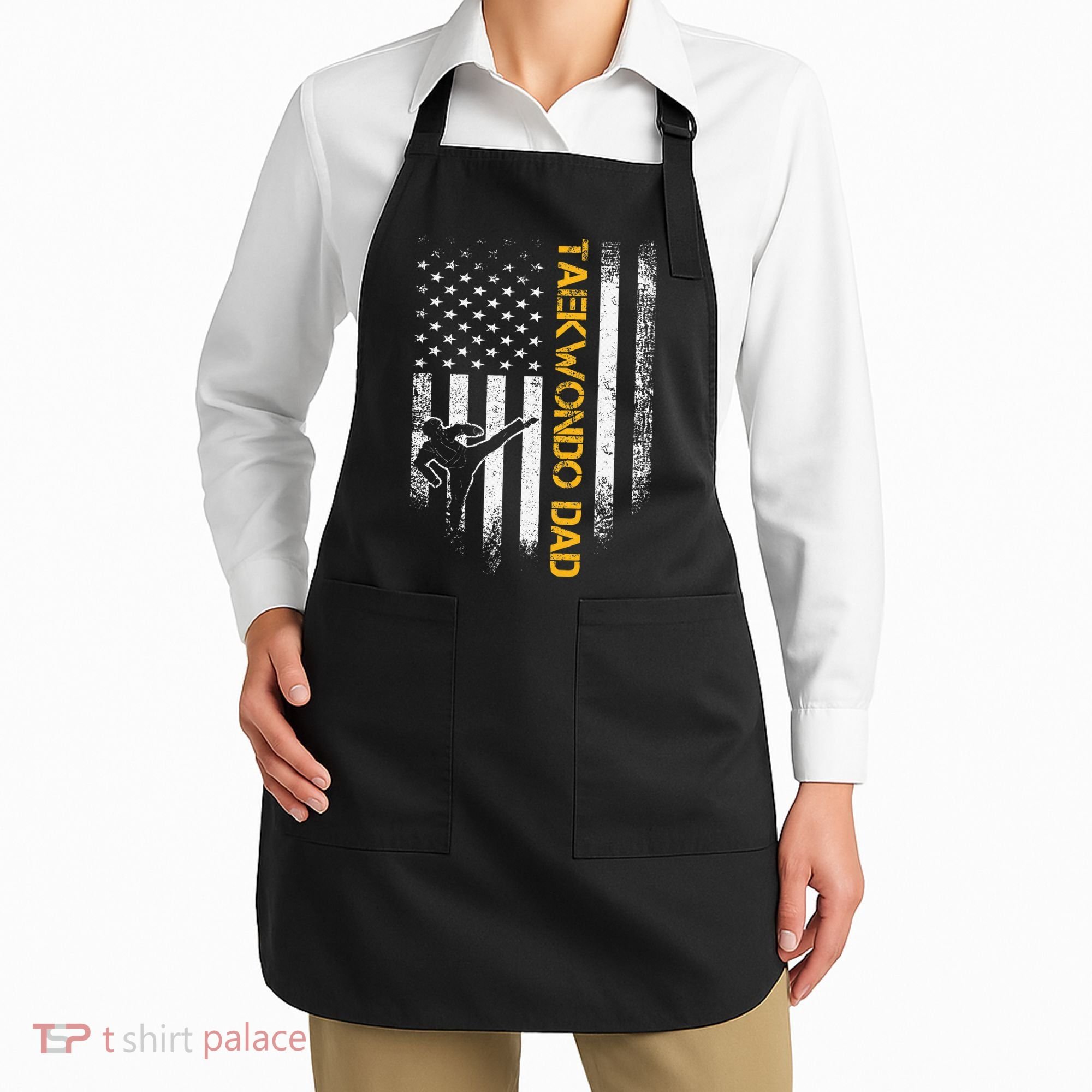 USA Flag Korea Taekwondo Training Dad Apron