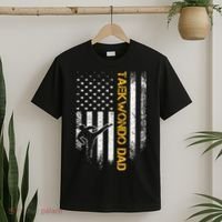 USA Flag Korea Taekwondo Training Dad T-Shirt thumb 2