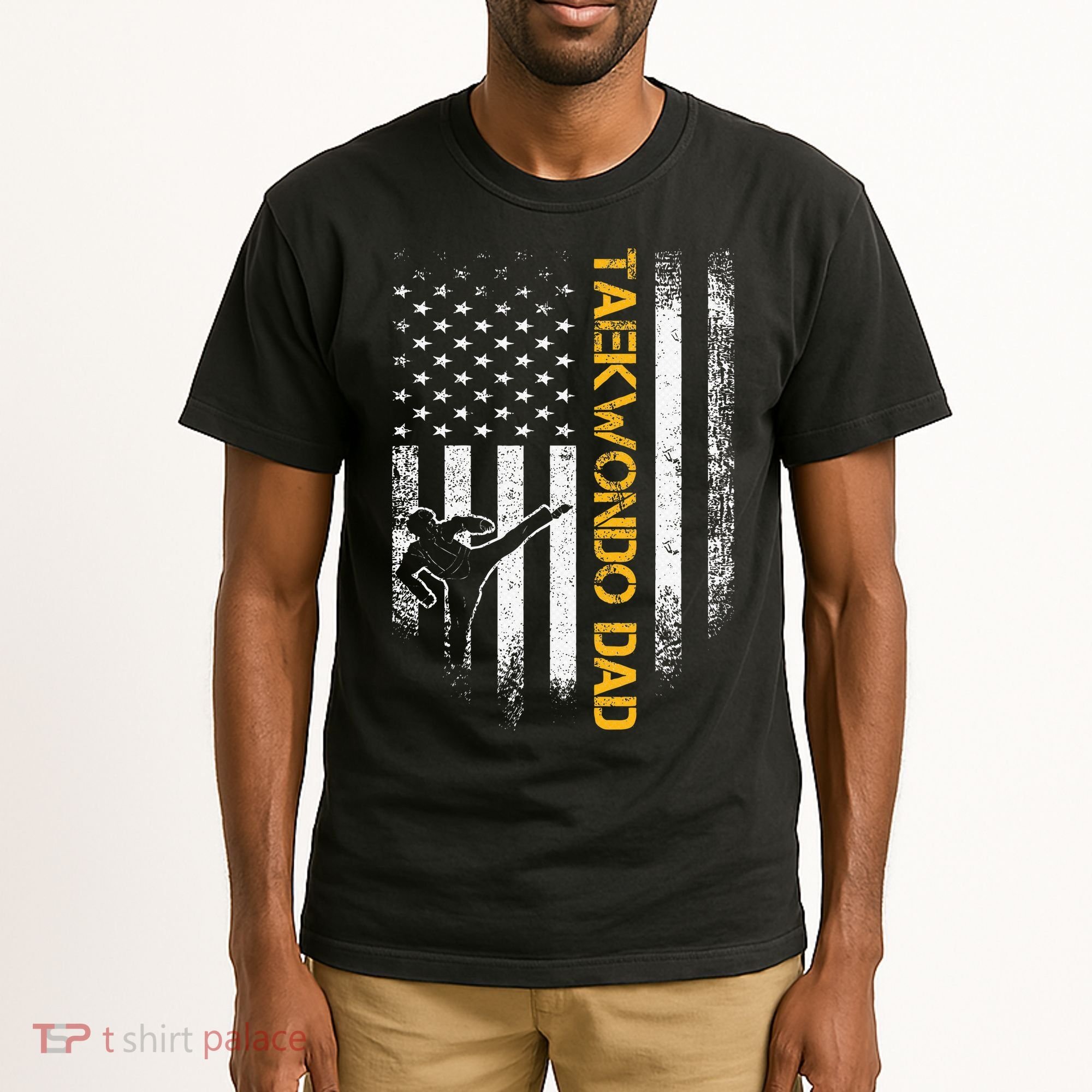 USA Flag Korea Taekwondo Training Dad Tall T-Shirt