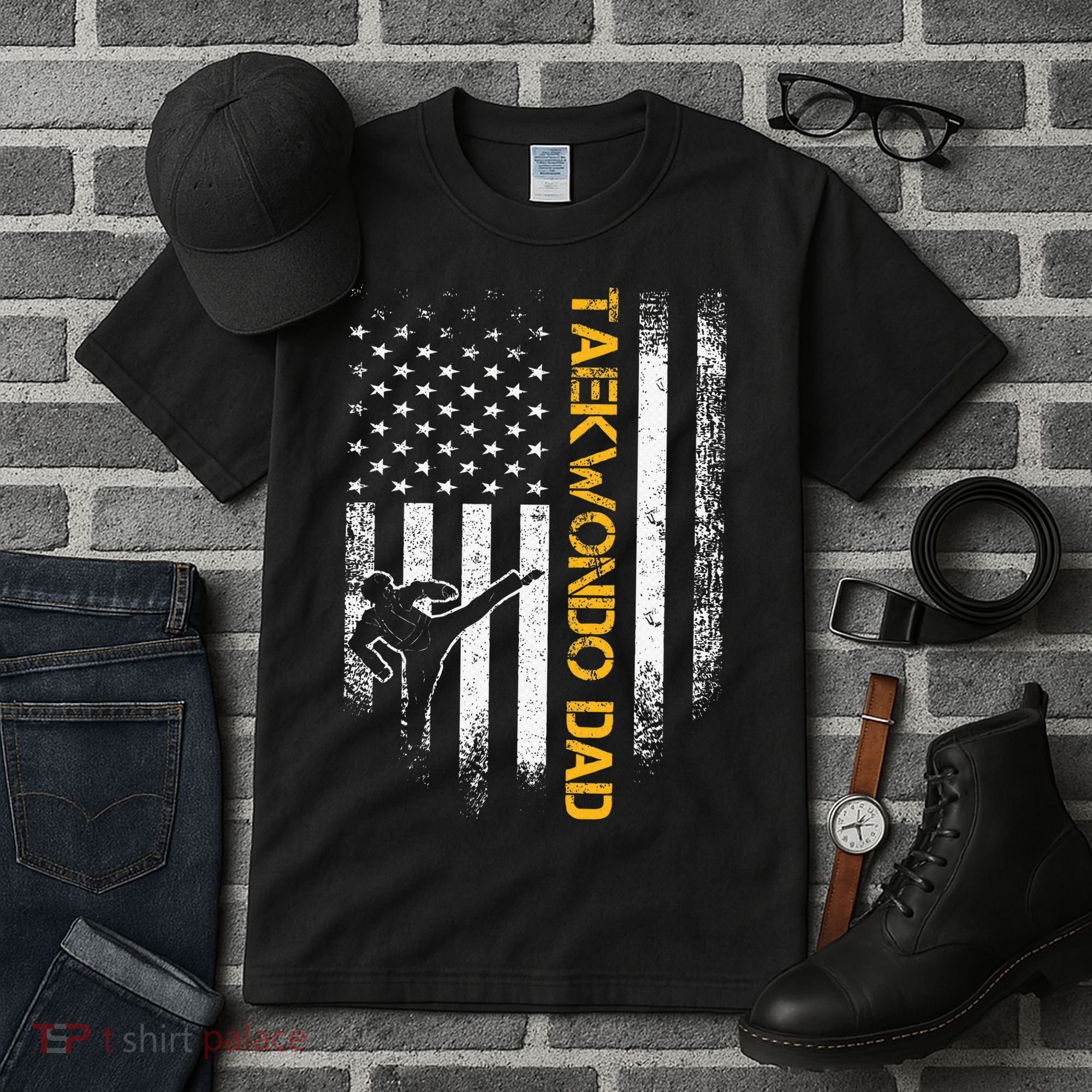 USA Flag Korea Taekwondo Training Dad Tall T-Shirt