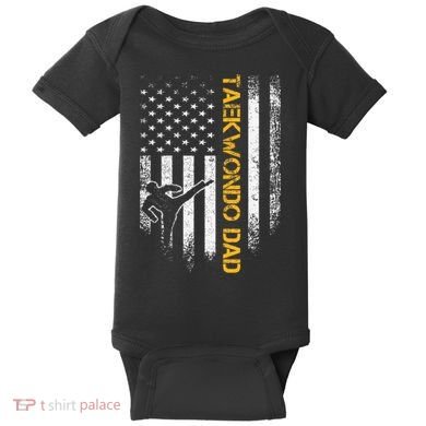 USA Flag Korea Taekwondo Training Dad Baby Bodysuit