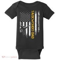 USA Flag Korea Taekwondo Training Dad Baby Bodysuit thumb 0