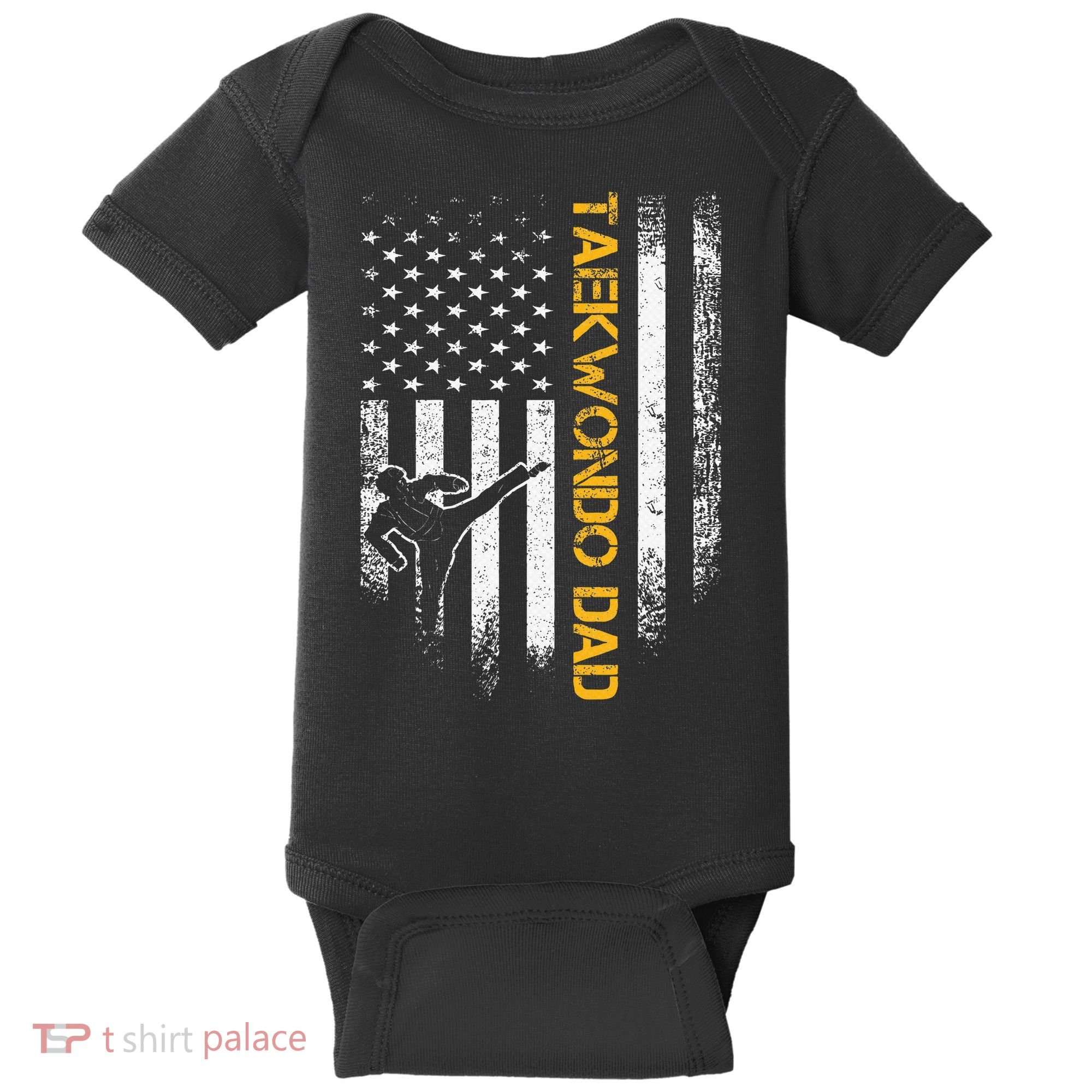 USA Flag Korea Taekwondo Training Dad Baby Bodysuit
