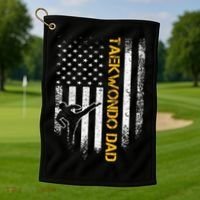 USA Flag Korea Taekwondo Training Dad Golf Towel thumb 1