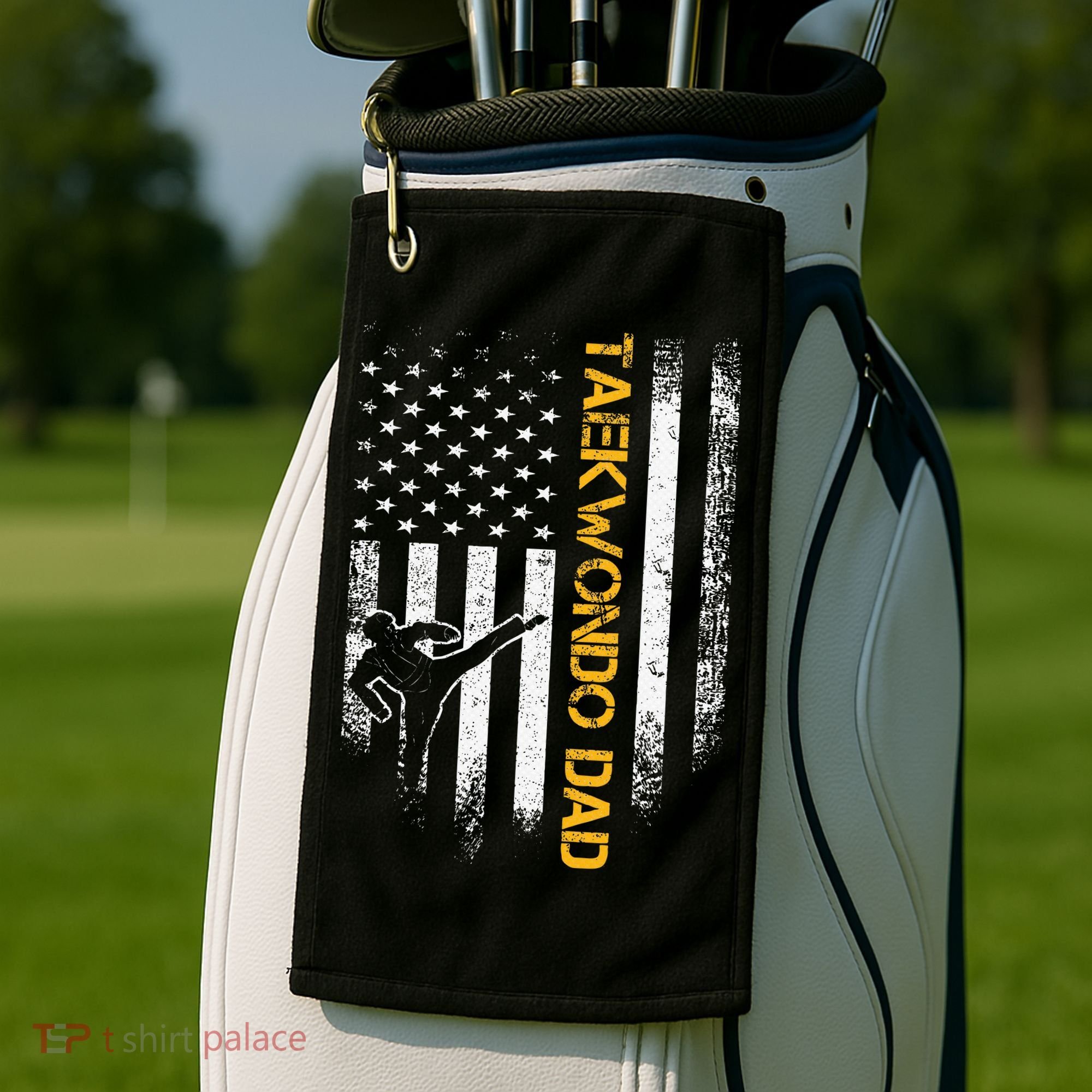 USA Flag Korea Taekwondo Training Dad Golf Towel
