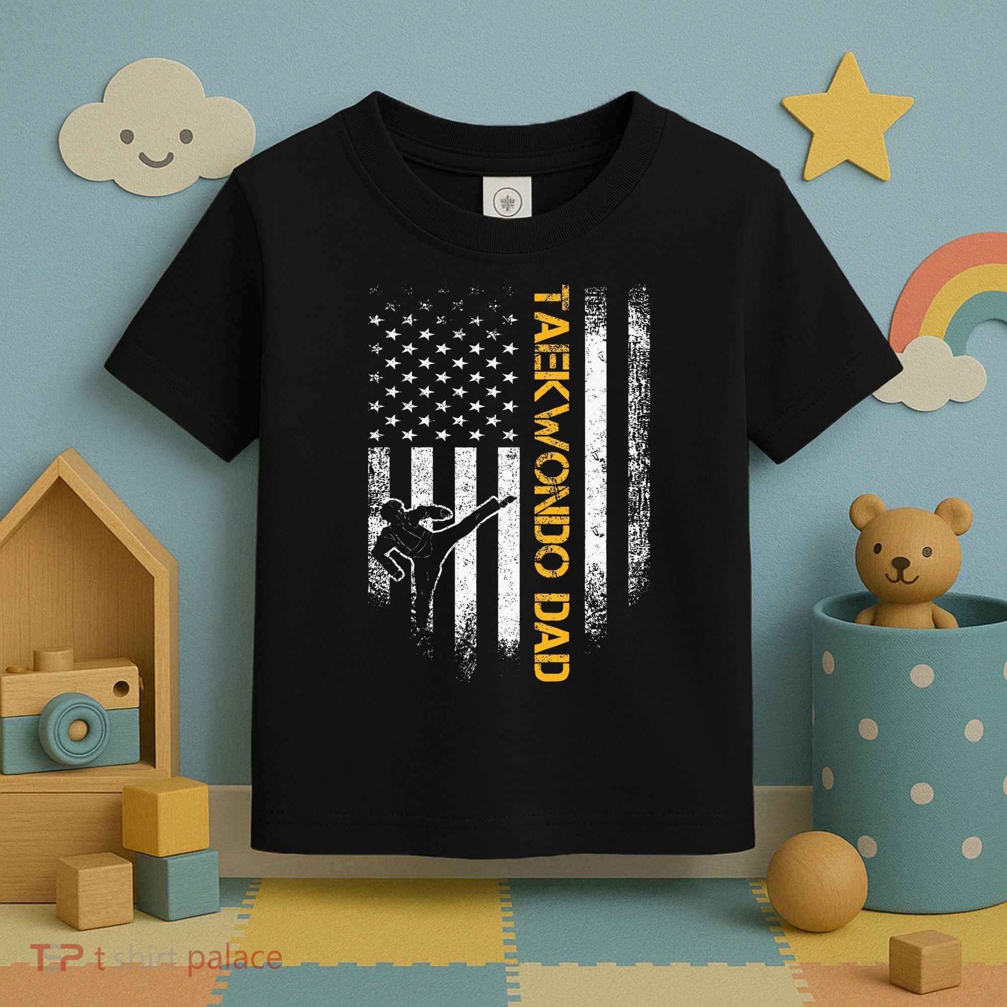 USA Flag Korea Taekwondo Training Dad Toddler T-Shirt