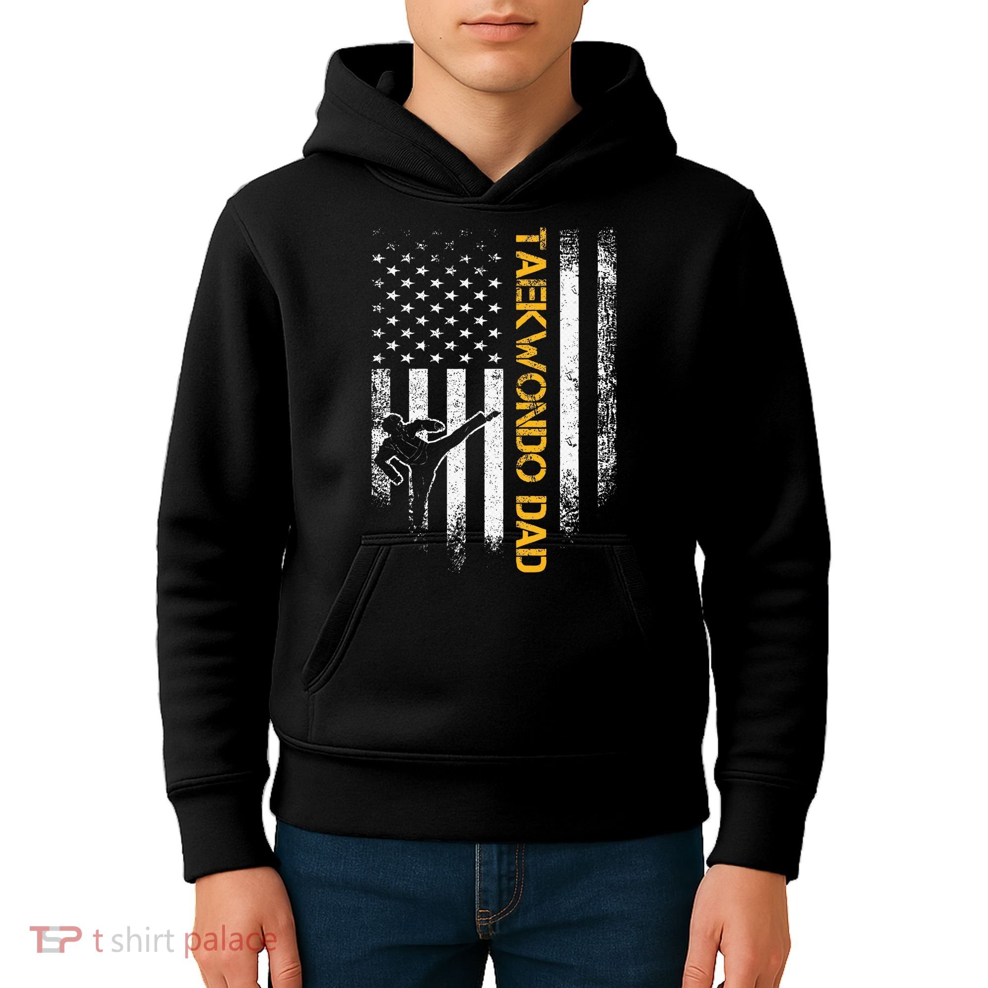 USA Flag Korea Taekwondo Training Dad Kids Hoodie