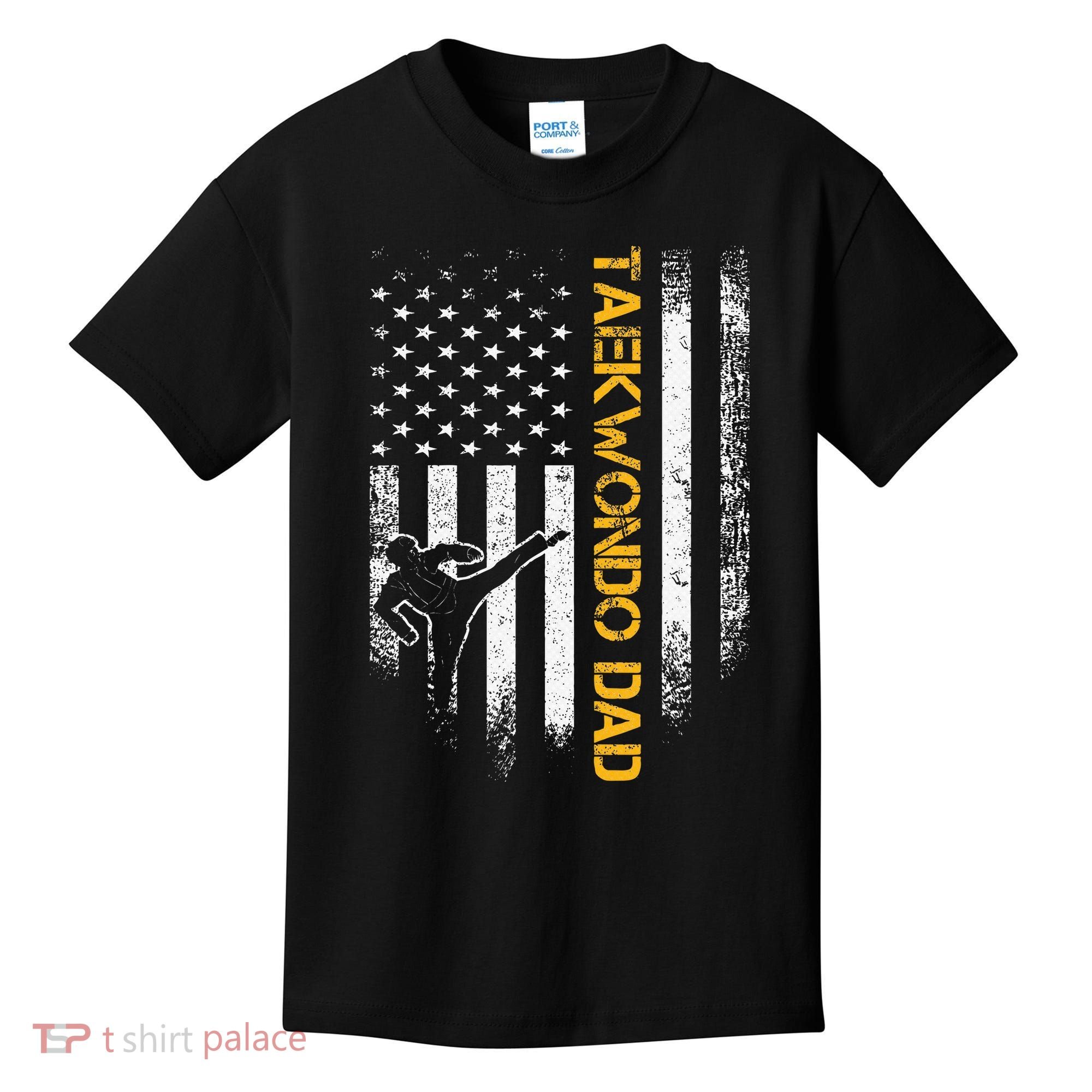 USA Flag Korea Taekwondo Training Dad Kids T-Shirt