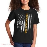 USA Flag Korea Taekwondo Training Dad Kids T-Shirt thumb 2