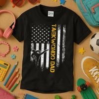 USA Flag Korea Taekwondo Training Dad Kids T-Shirt thumb 3